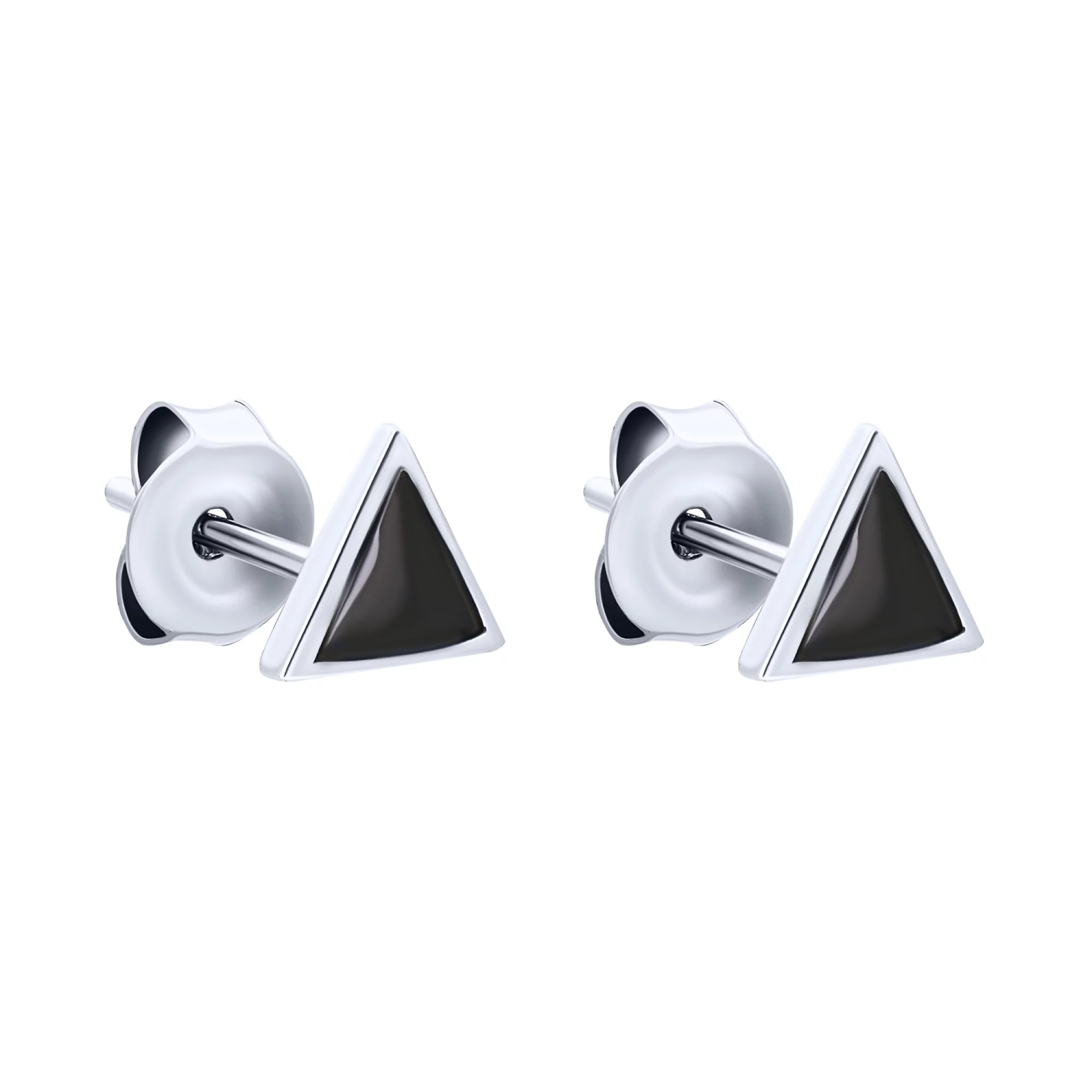 Серебряные серьги-гвоздики "Треугольники" с эмалью - 1626427 – изображение 1