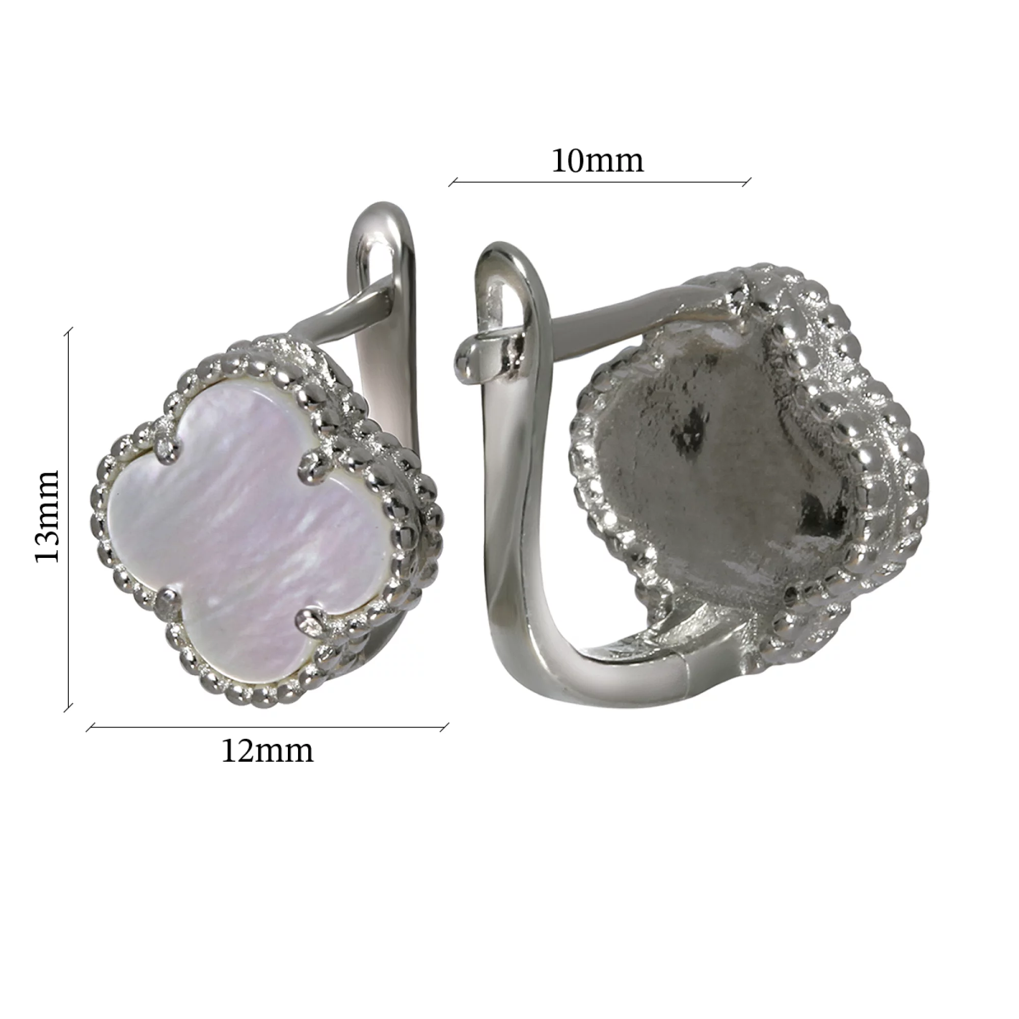Сережки серебряные Клевер с перламутром - 966027 – изображение 3