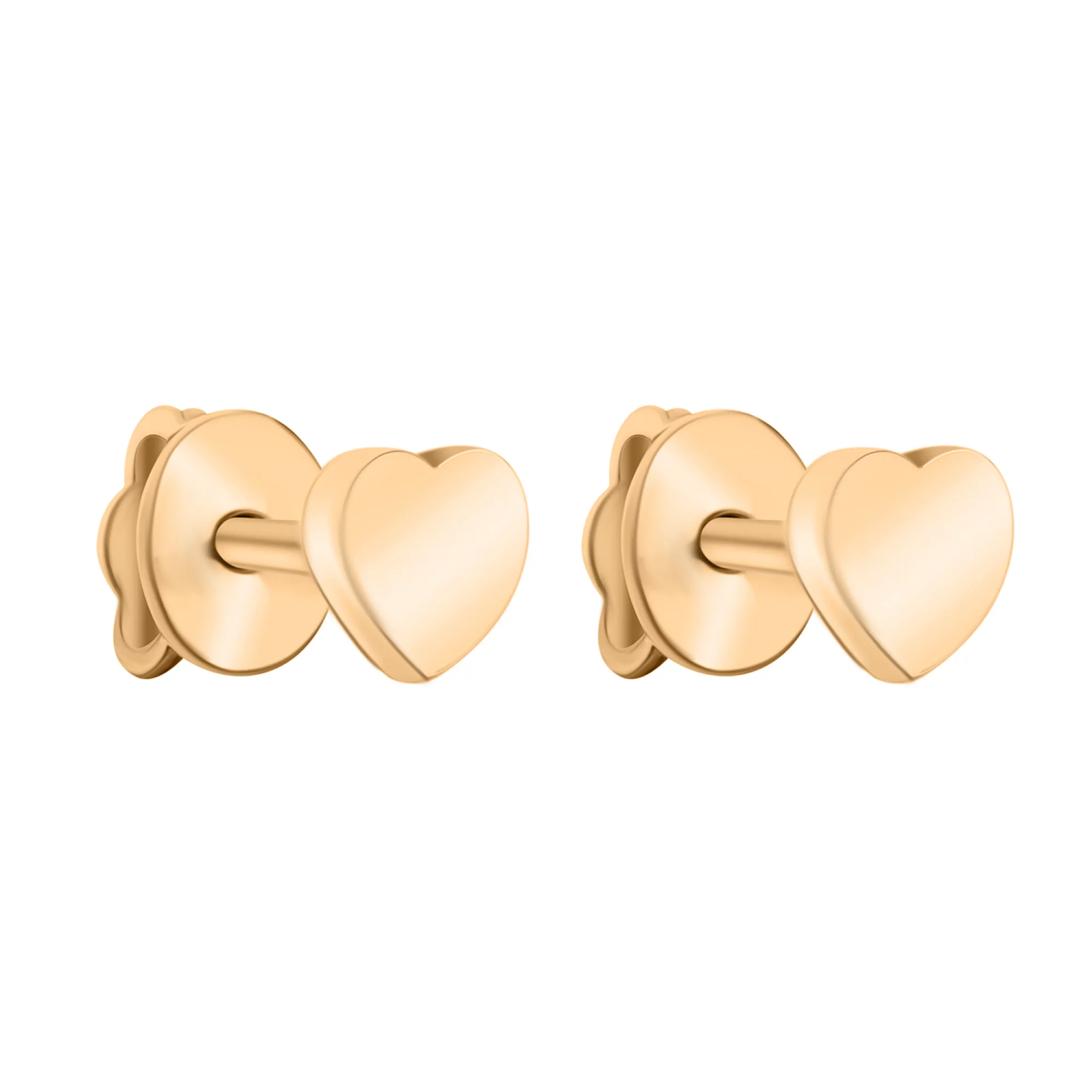 Золотые серьги-гвоздики "Сердечка" - 1606851 – изображение 1