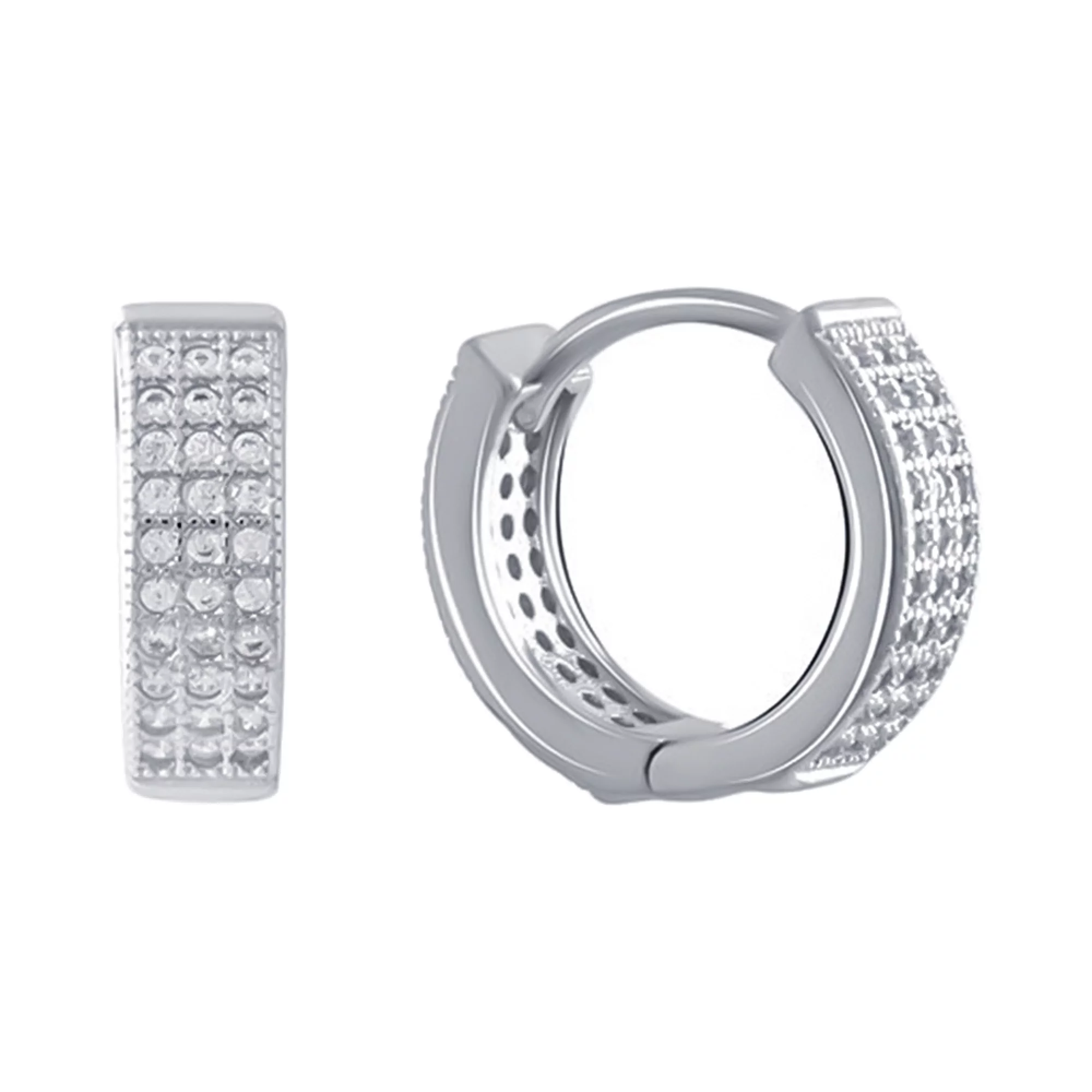 Сережки-кольца из серебра с фианитами - 1483904 – изображение 1