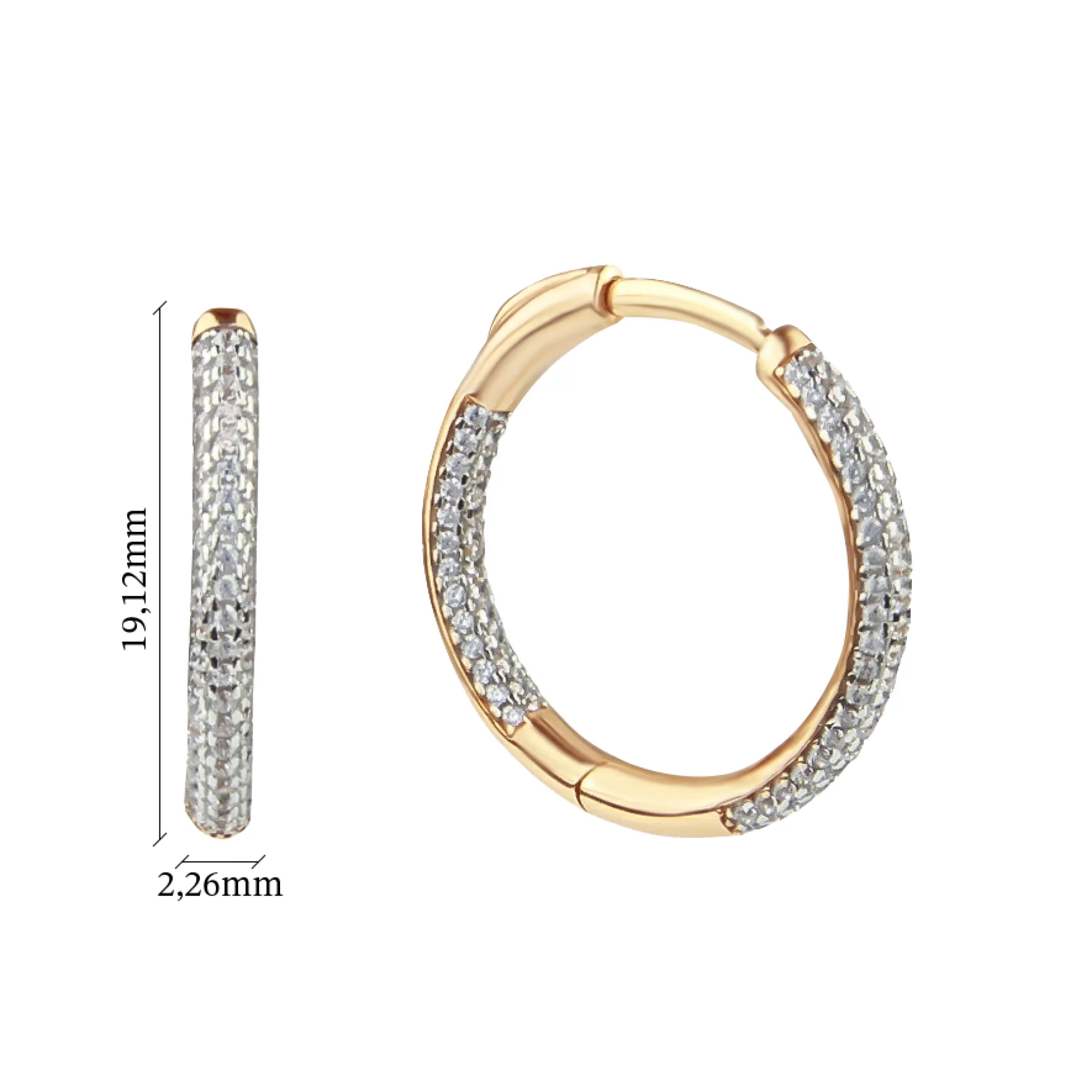 Сережки-кольца из красного золота с фианитом - 796621 – изображение 2