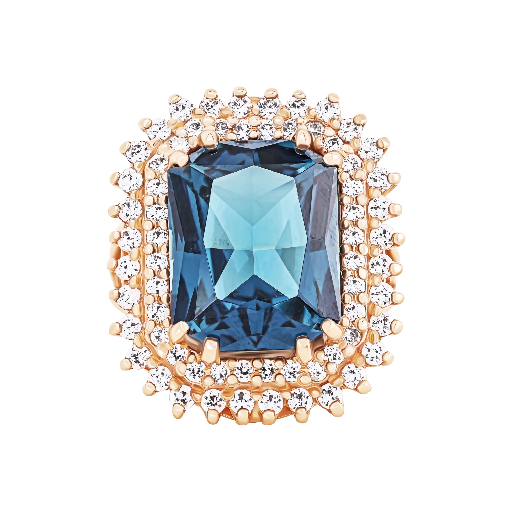 Каблучка із червоного золота з топазом лондон та фіанітами - 2036931 - 2