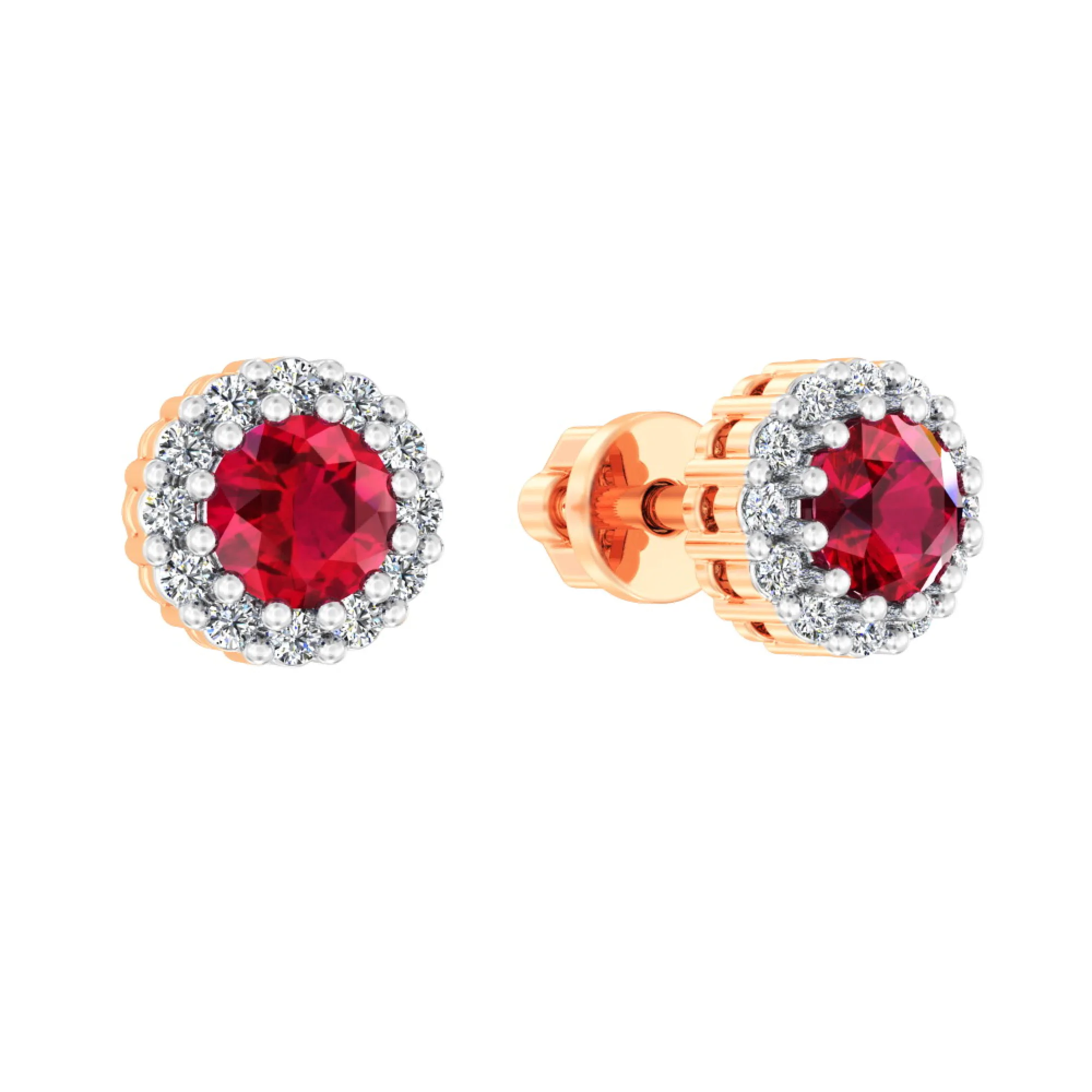 Серьги-гвоздики с рубином и бриллиантами в красном золоте - 1506416 - 1