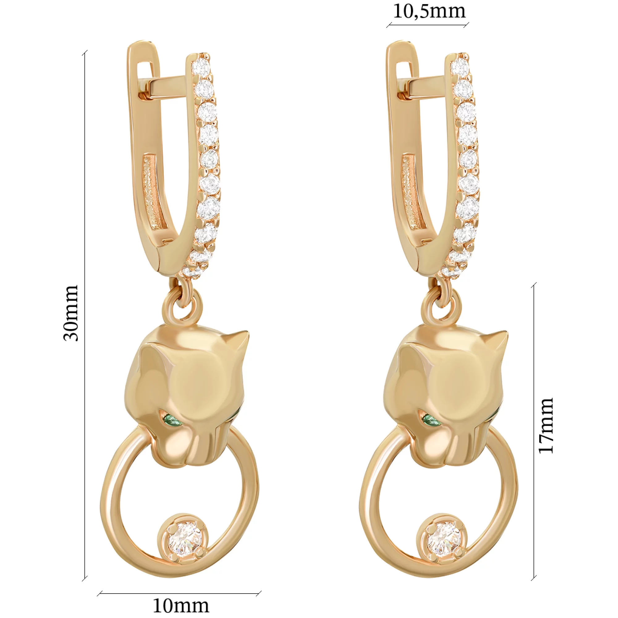 Сережки золоті з цирконієм Пантера - 961480 – зображення 2