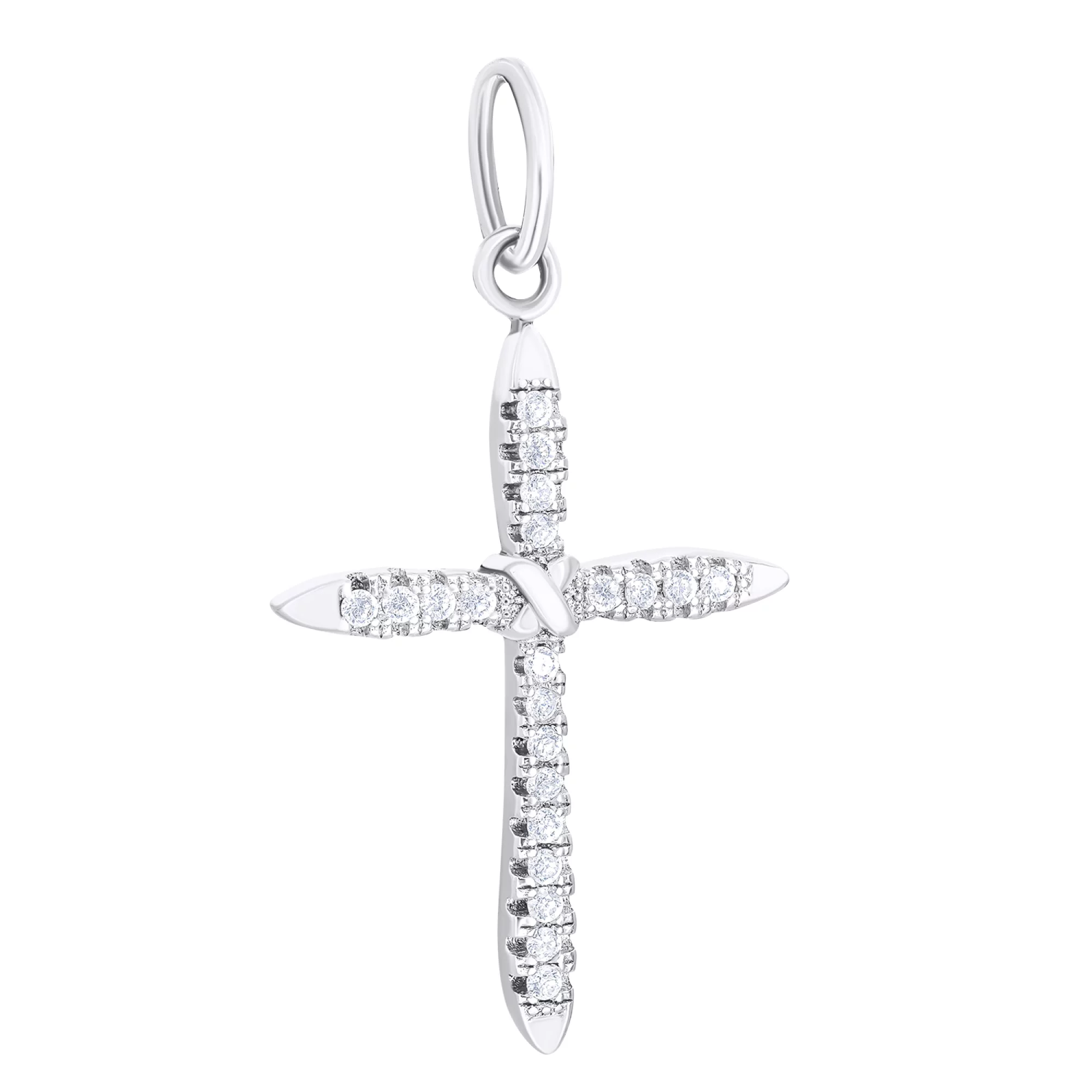 Тонкий хрестик зі срібла з фіанітами  - 1546774 – зображення 1