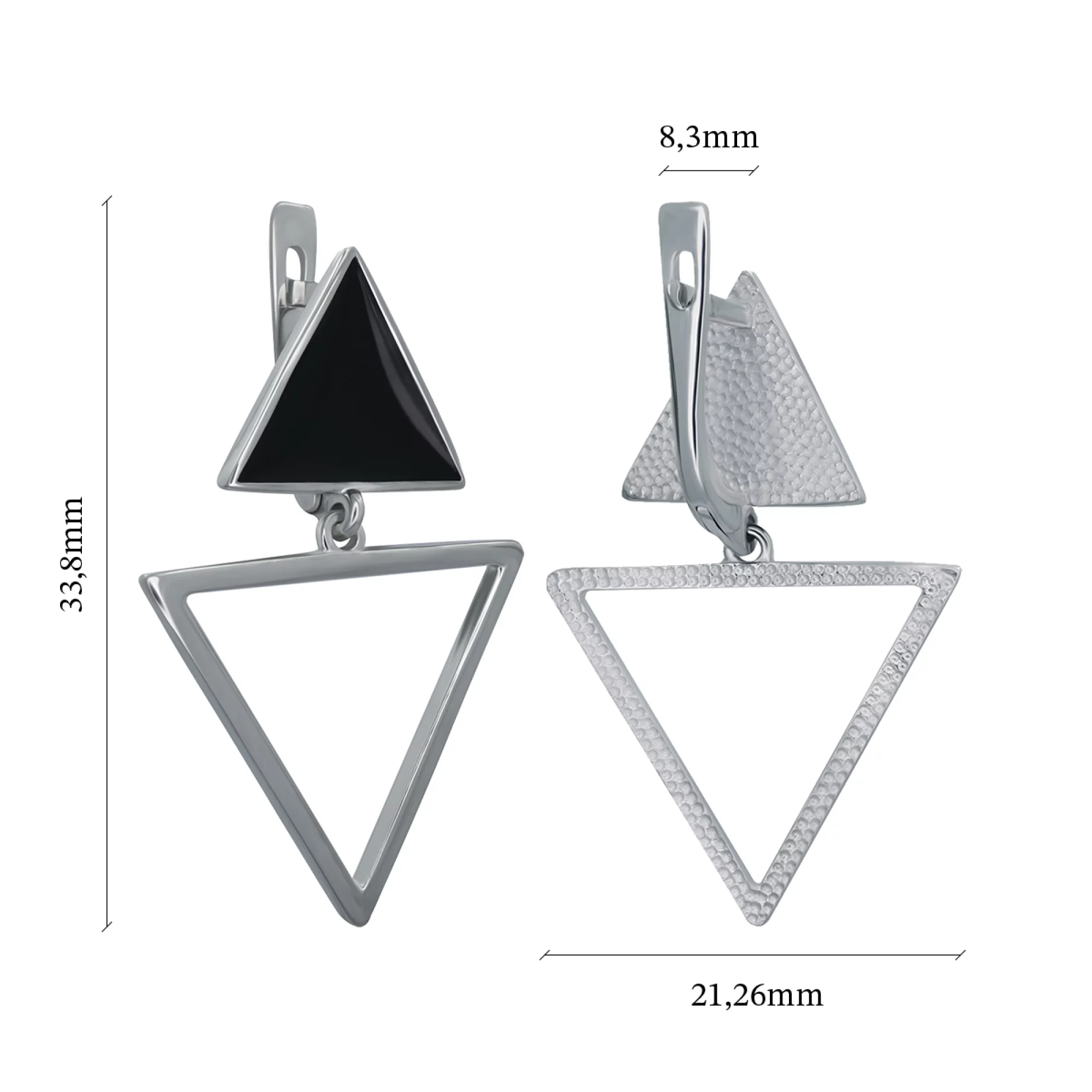 Сережки срібні з емаллю з підвісами "Трикутники" - 907528 – зображення 3