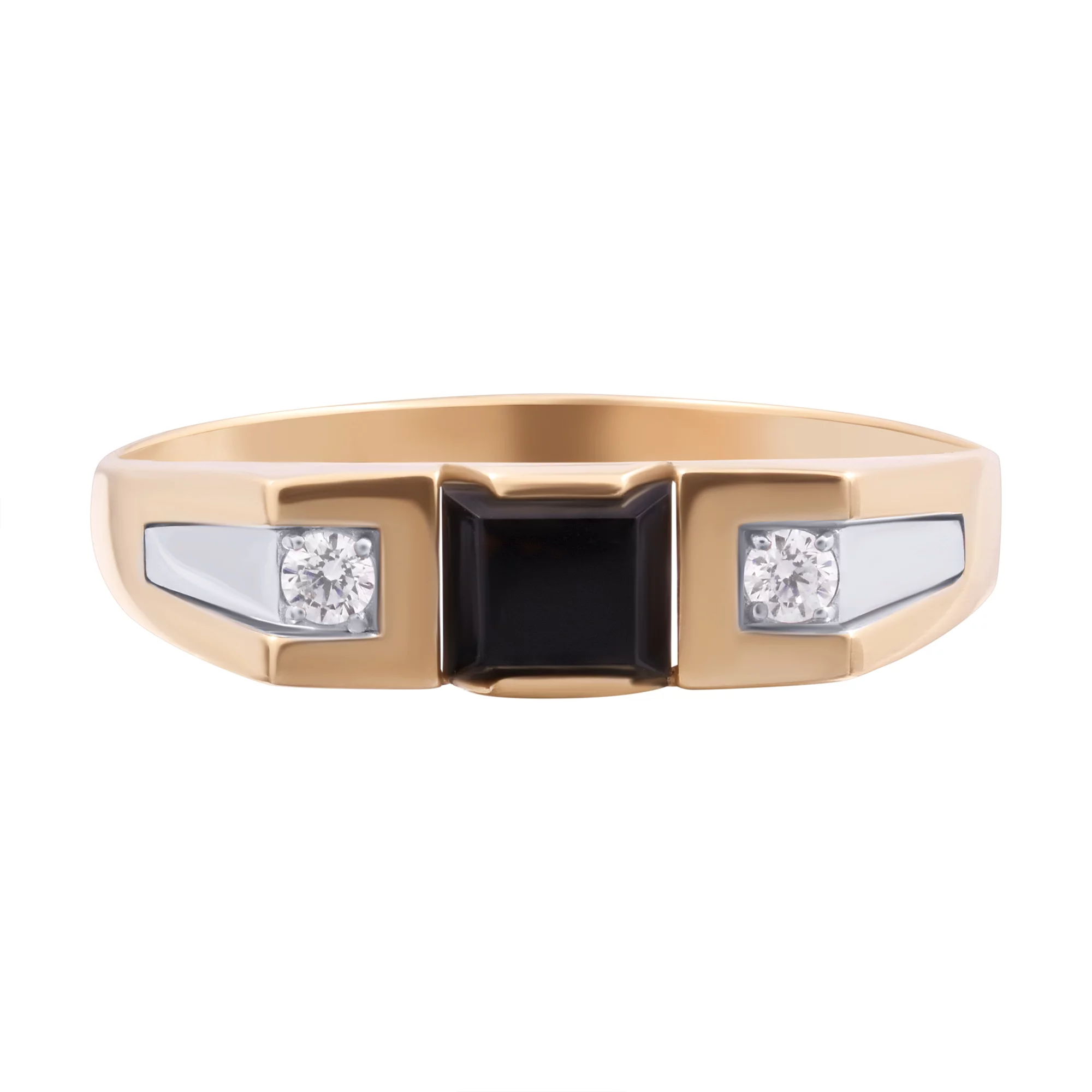 Перстень из комбинированного золота с ониксом и фианитом - 466769 – изображение 2