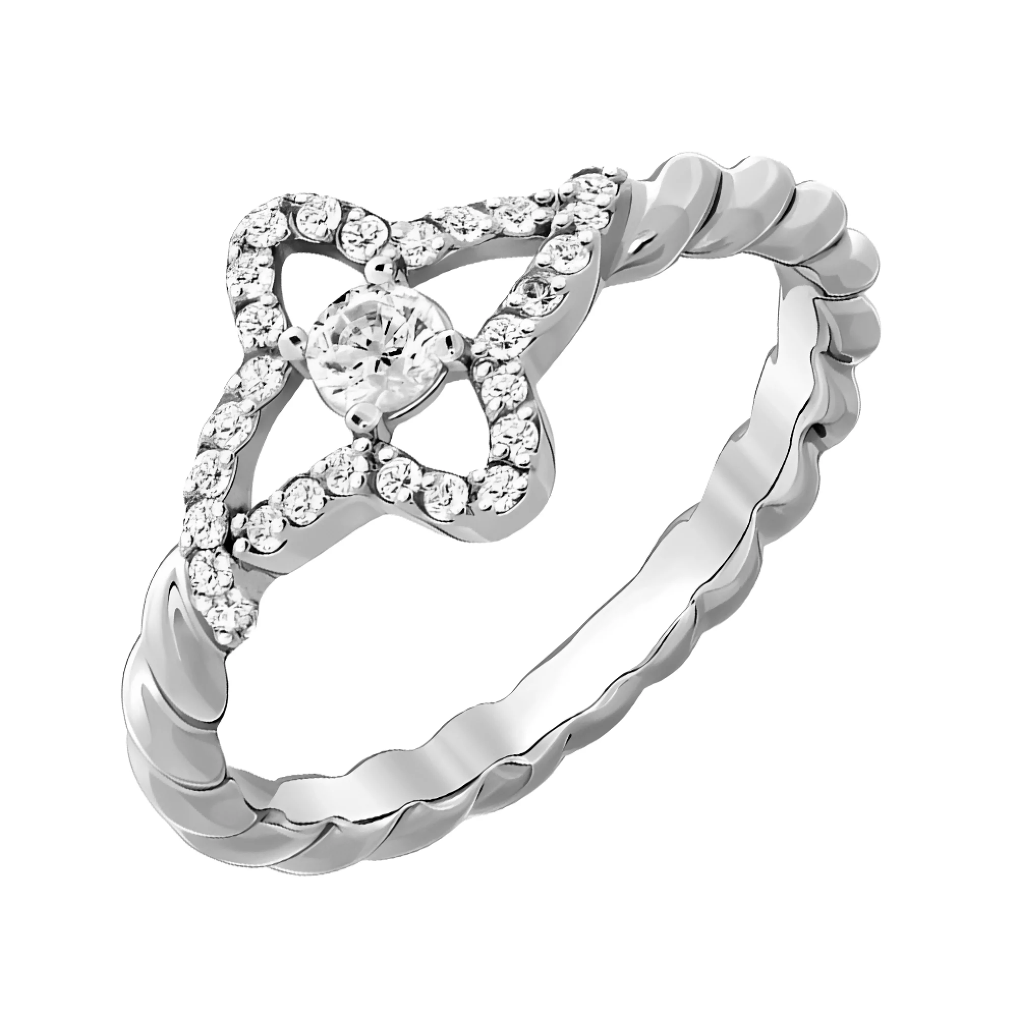 Серебряное кольцо с фианитом - 474139 – изображение 1