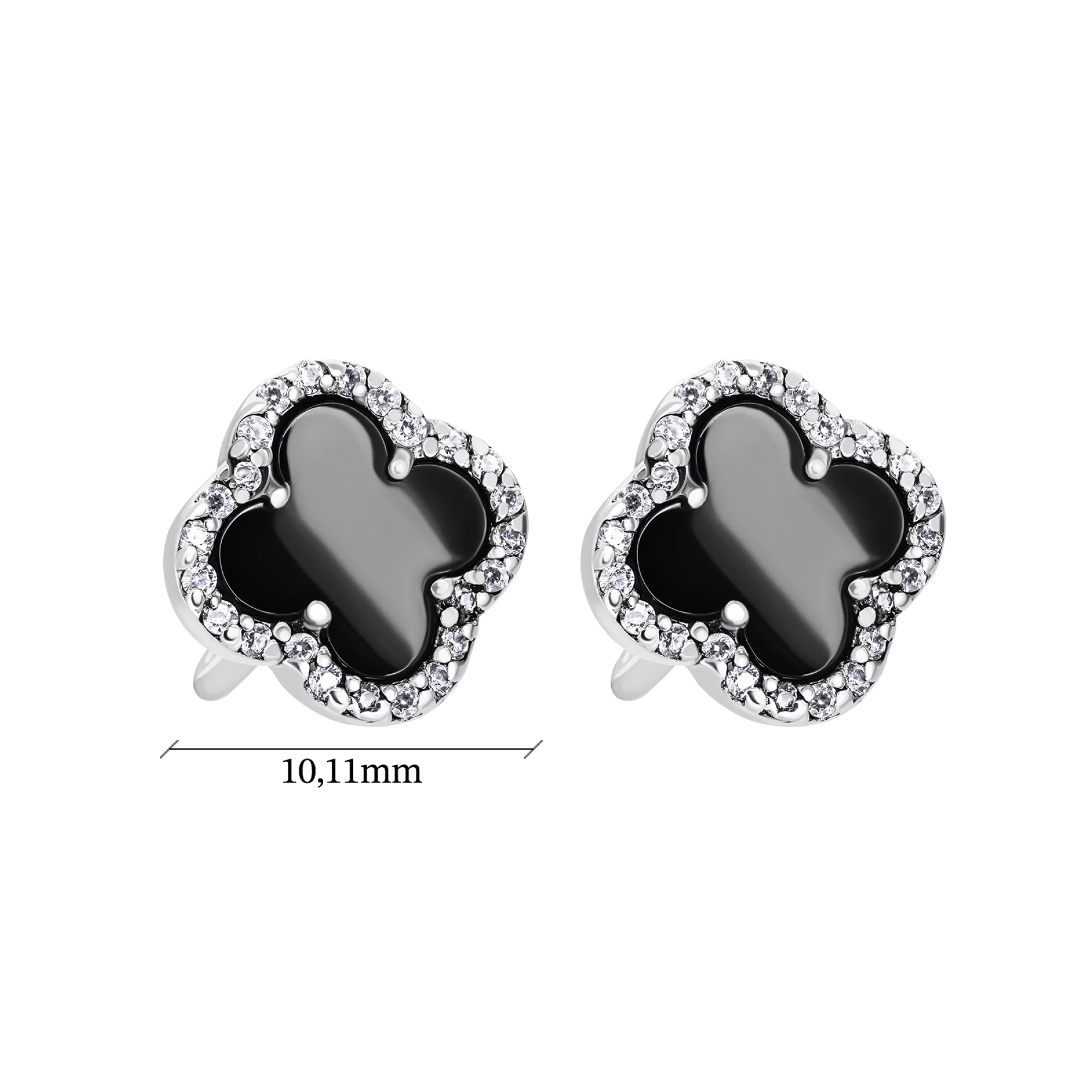 Серьги-гвоздики в серебре "Клевер" с агатом и фианитами - 1579437 – изображение 3