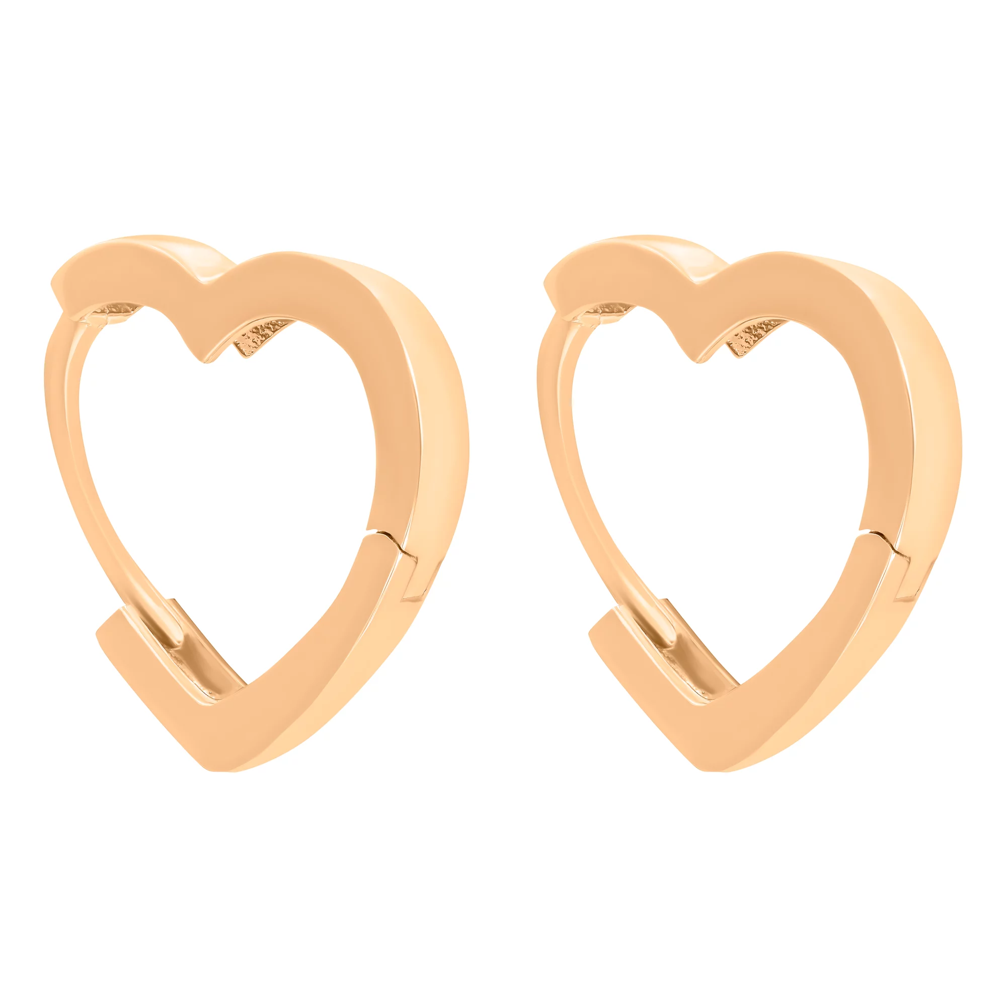 Сережки-кольца из красного золота "Сердечки" - 890858 – изображение 1