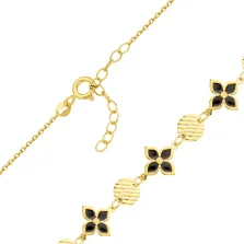 Стильне кольє з підвісами "Квіти" в жовтому золоті з емаллю та якірним плетінням - 1879339