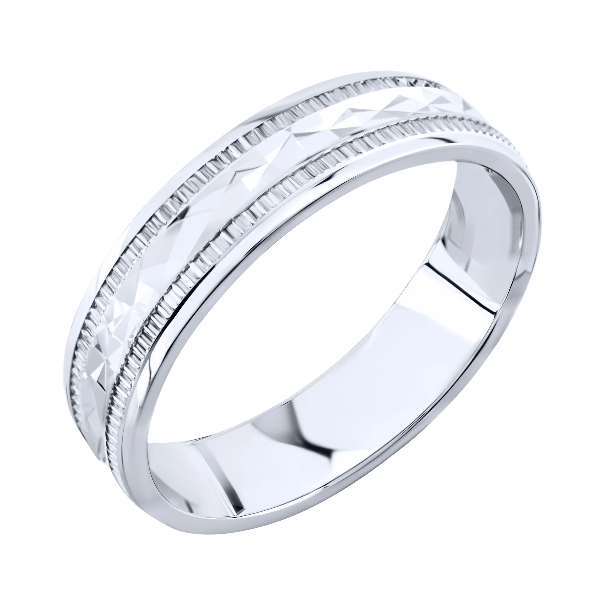 Серебряное обручальное кольцо с алмазной гранью - 2092425 - 1