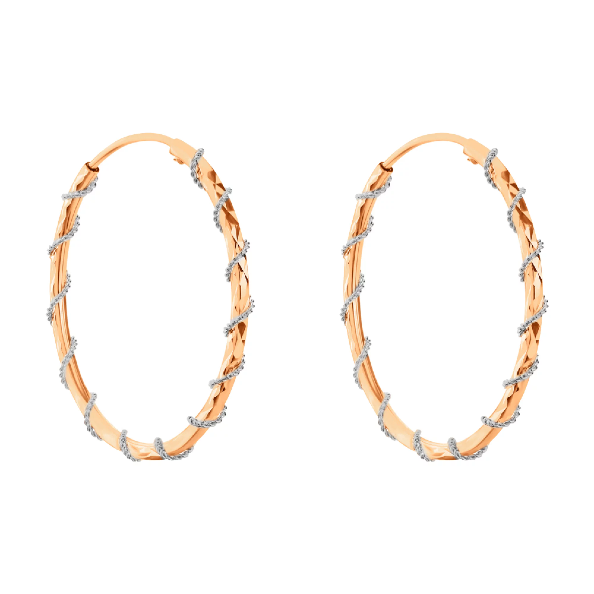Сережки-кольца из комбинированного золота - 960681 – изображение 1