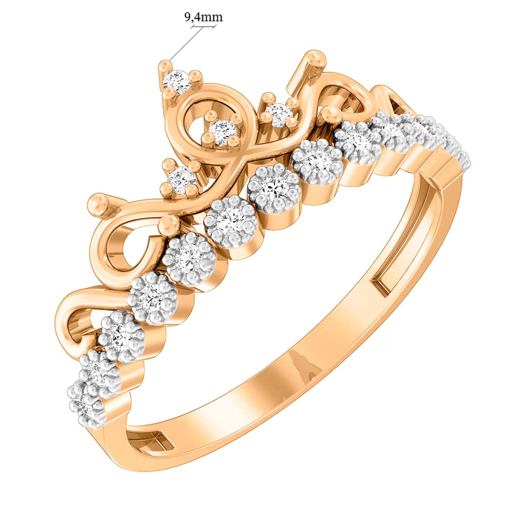 Золотое кольцо "Корона" с фианитом - 569525 – изображение 2