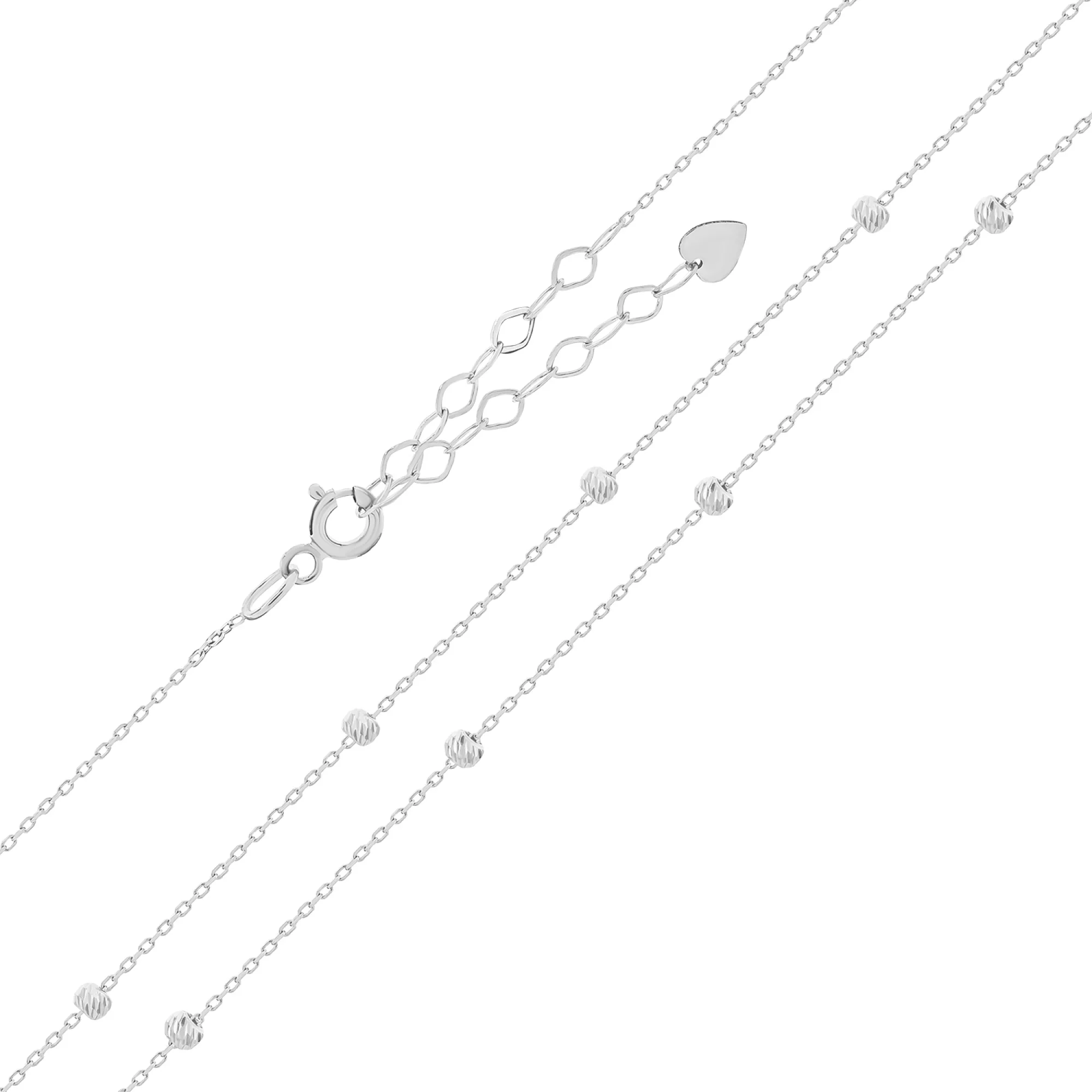 Кольє в білому золоті з кульками плетіння якір  - 1629439 – зображення 2