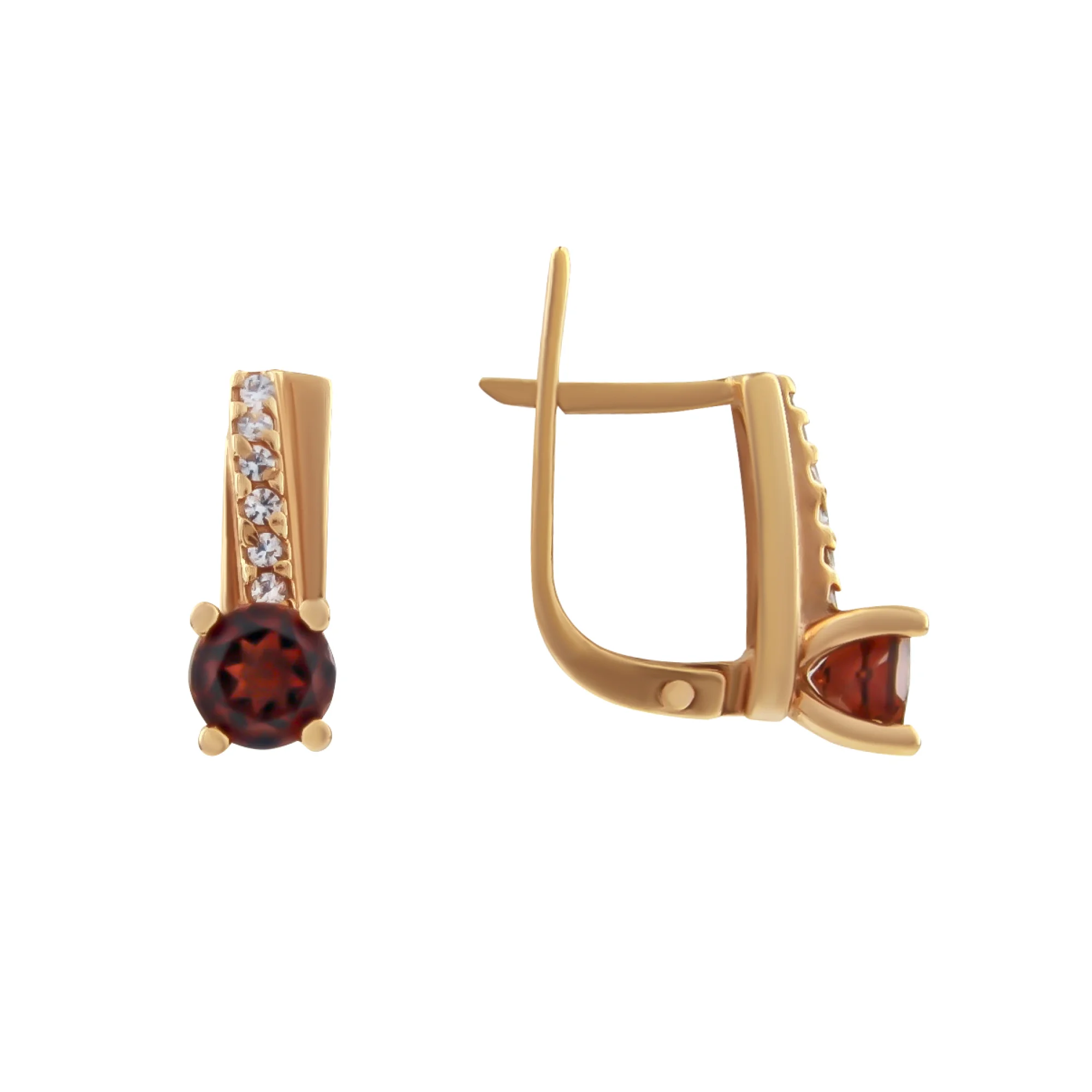 Серьги с гранатом и фианитами из красного золота - 410768 - 1