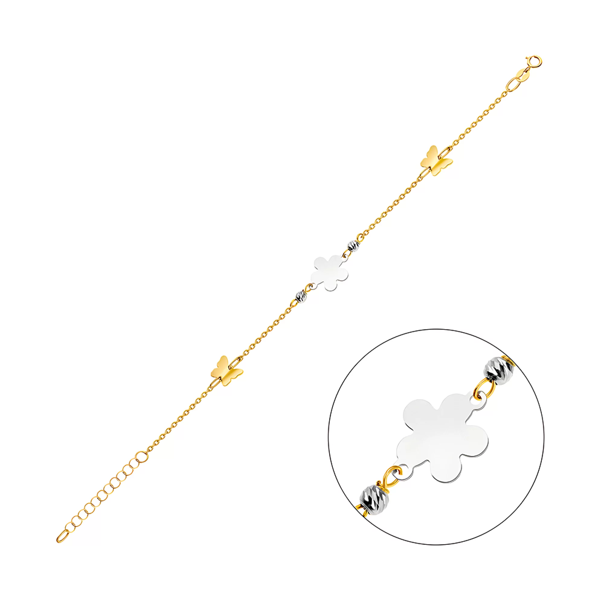 Браслет из комбинированного золота "Бабочка и Цветочек" плетение якорь - 1526701 – изображение 1