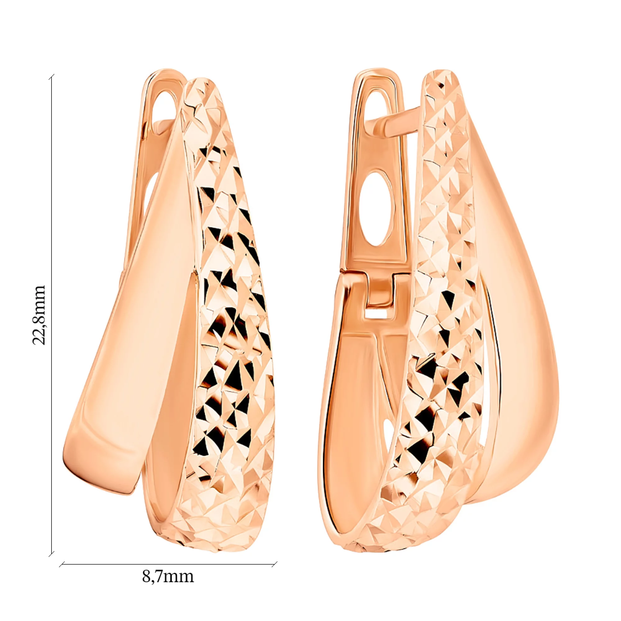 Сережки з червоного золота з алмазною гранню - 1071149 – зображення 2