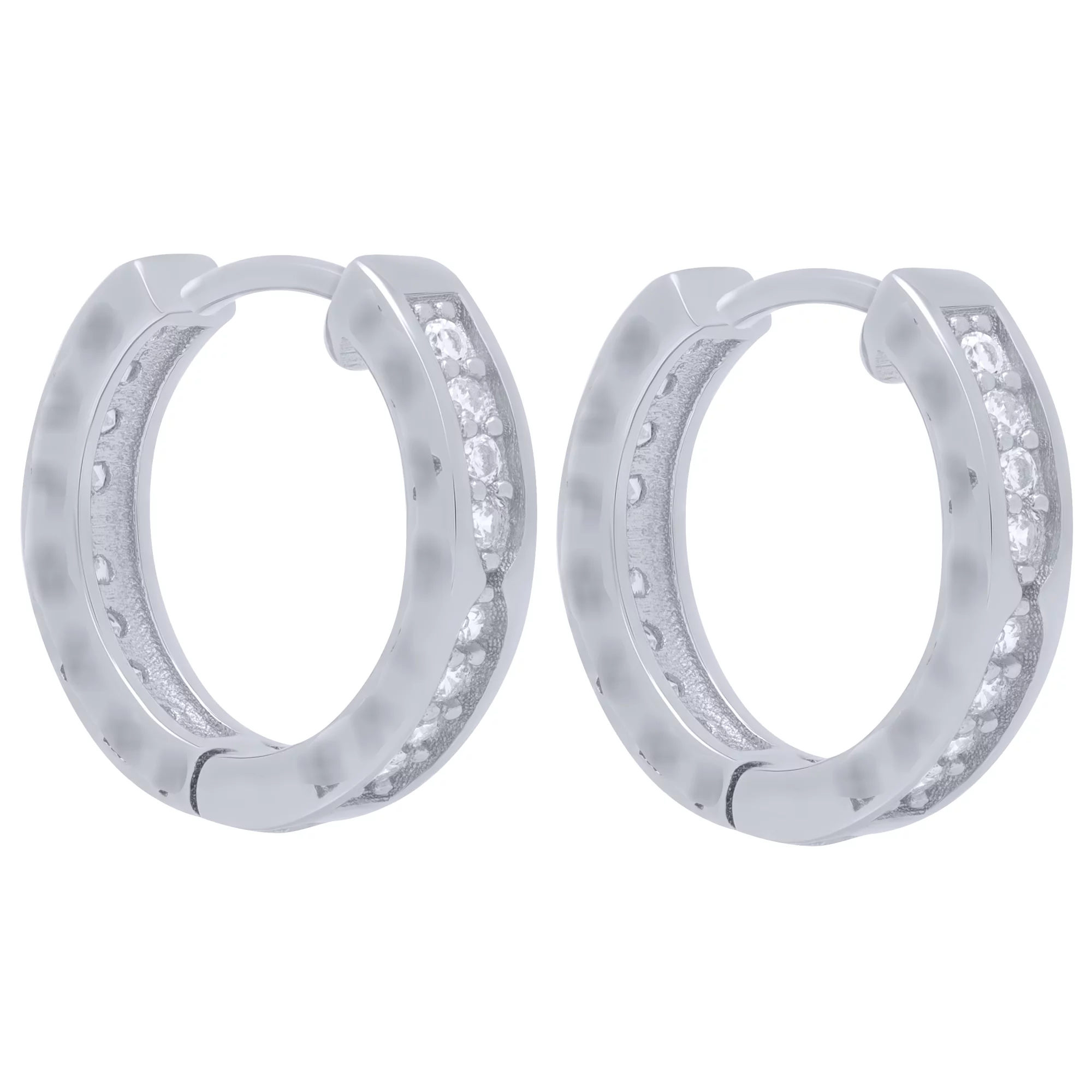Срібні сережки-кільця з доріжкою фіанітів - 1701983 – зображення 2