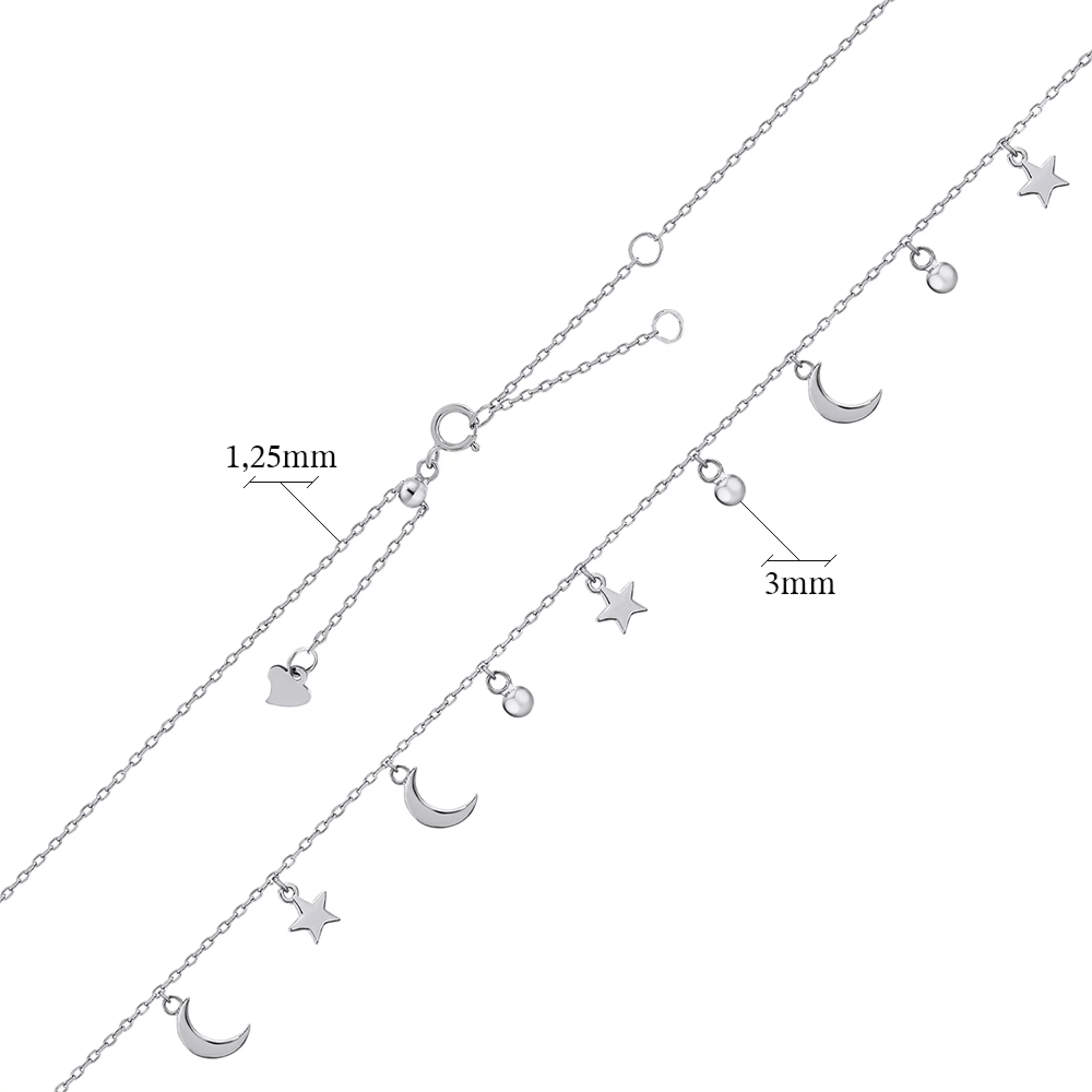 Браслет зі срібла з підвісами "Місячна Доріжка" якірне плетіння - 1436413 – зображення 3