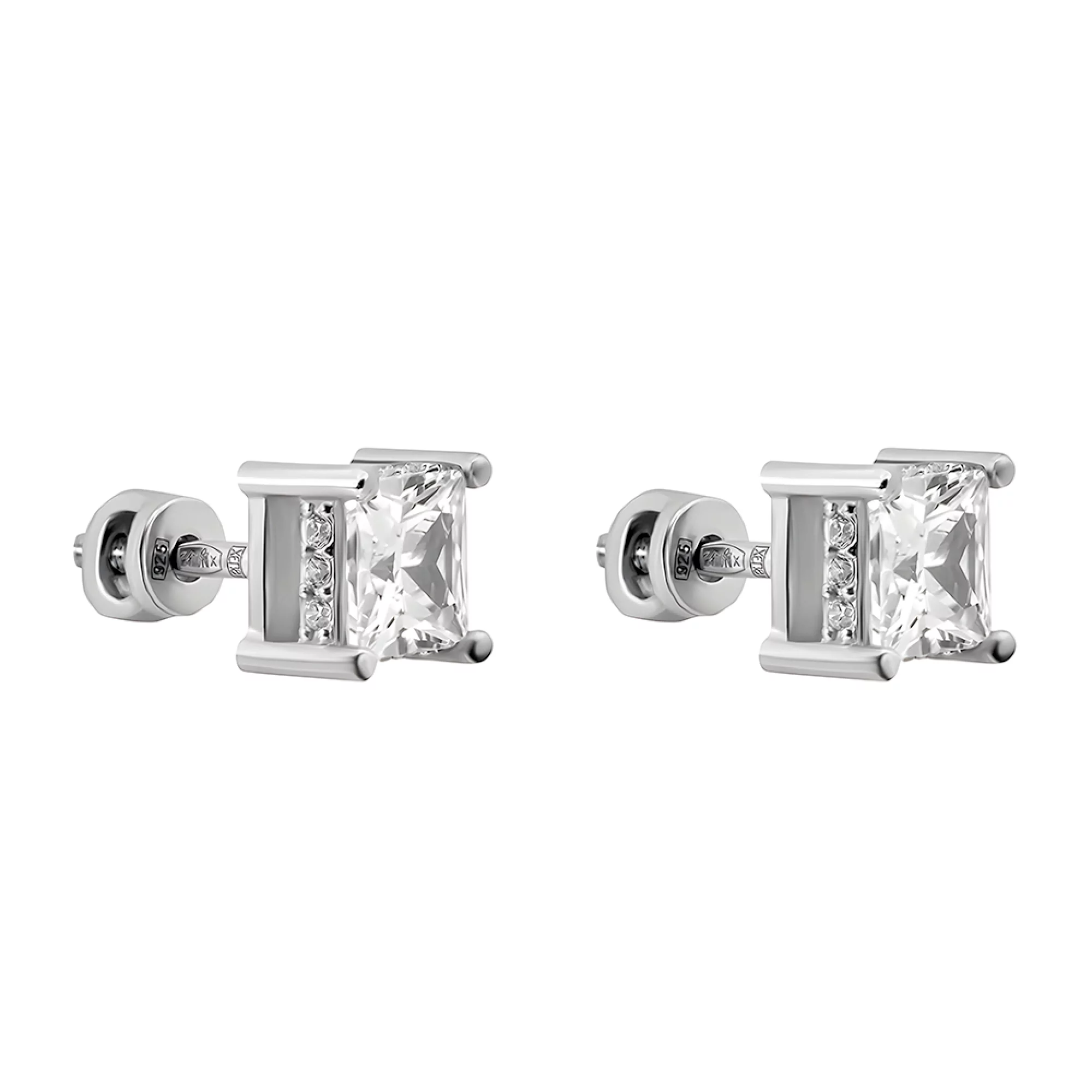 Серебряные серьги-гвоздики с фианитом - 585993 – изображение 1