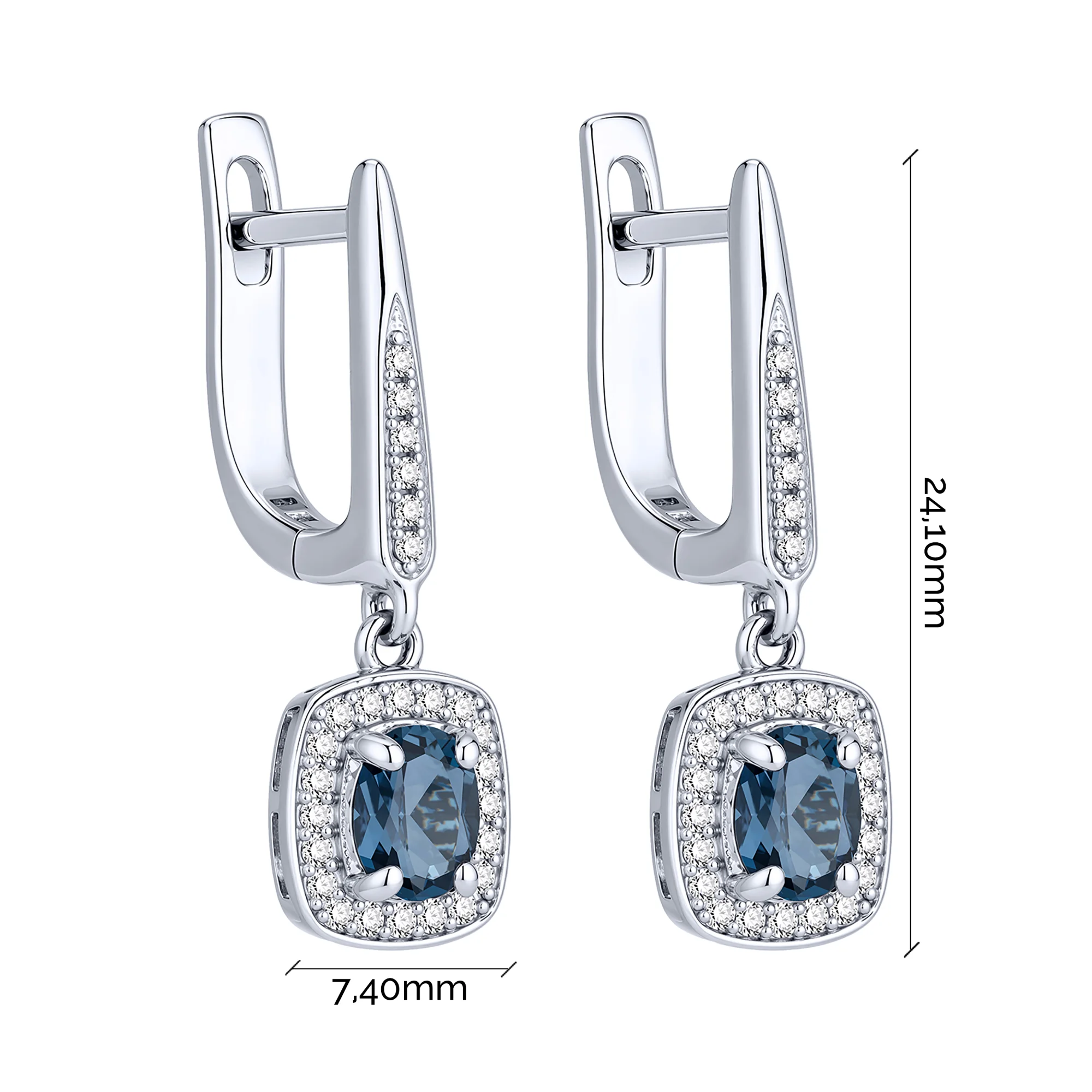 Серьги из серебра с подвесом "Квадрат" с топазом и фианитами - 2297744 - 2