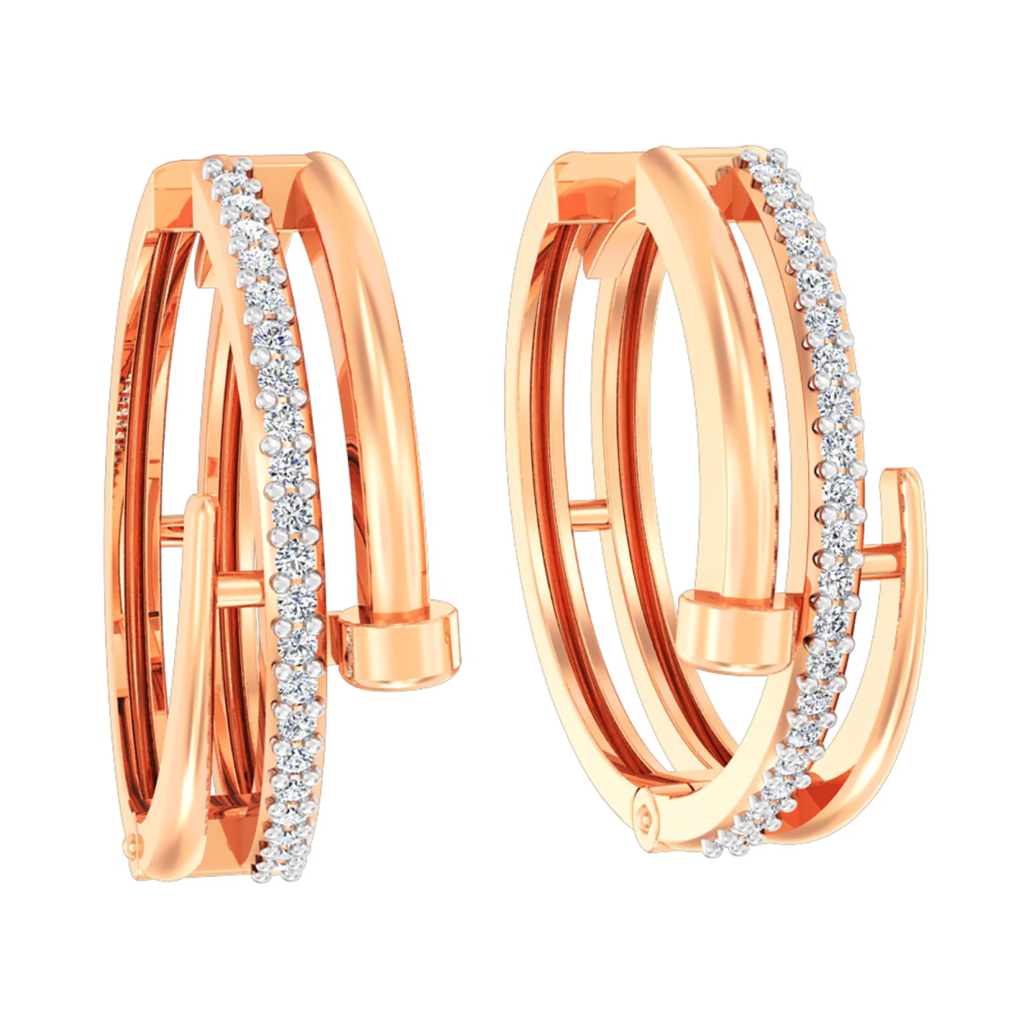 Сережки-кольца из красного золота Гвоздь с фианитом - 613821 – изображение 1