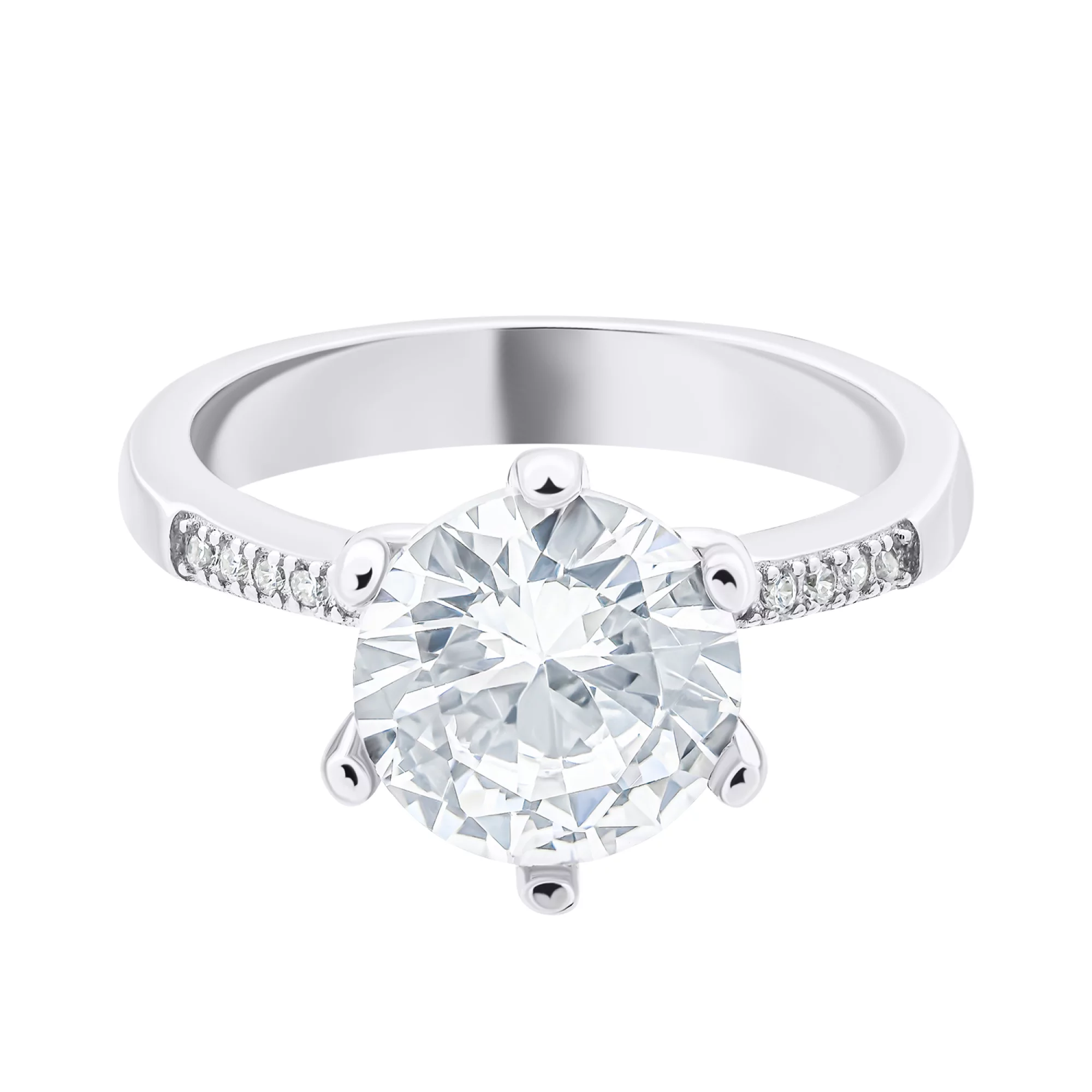 Серебряное помолвочное кольцо с фианитами - 1520451 – изображение 2