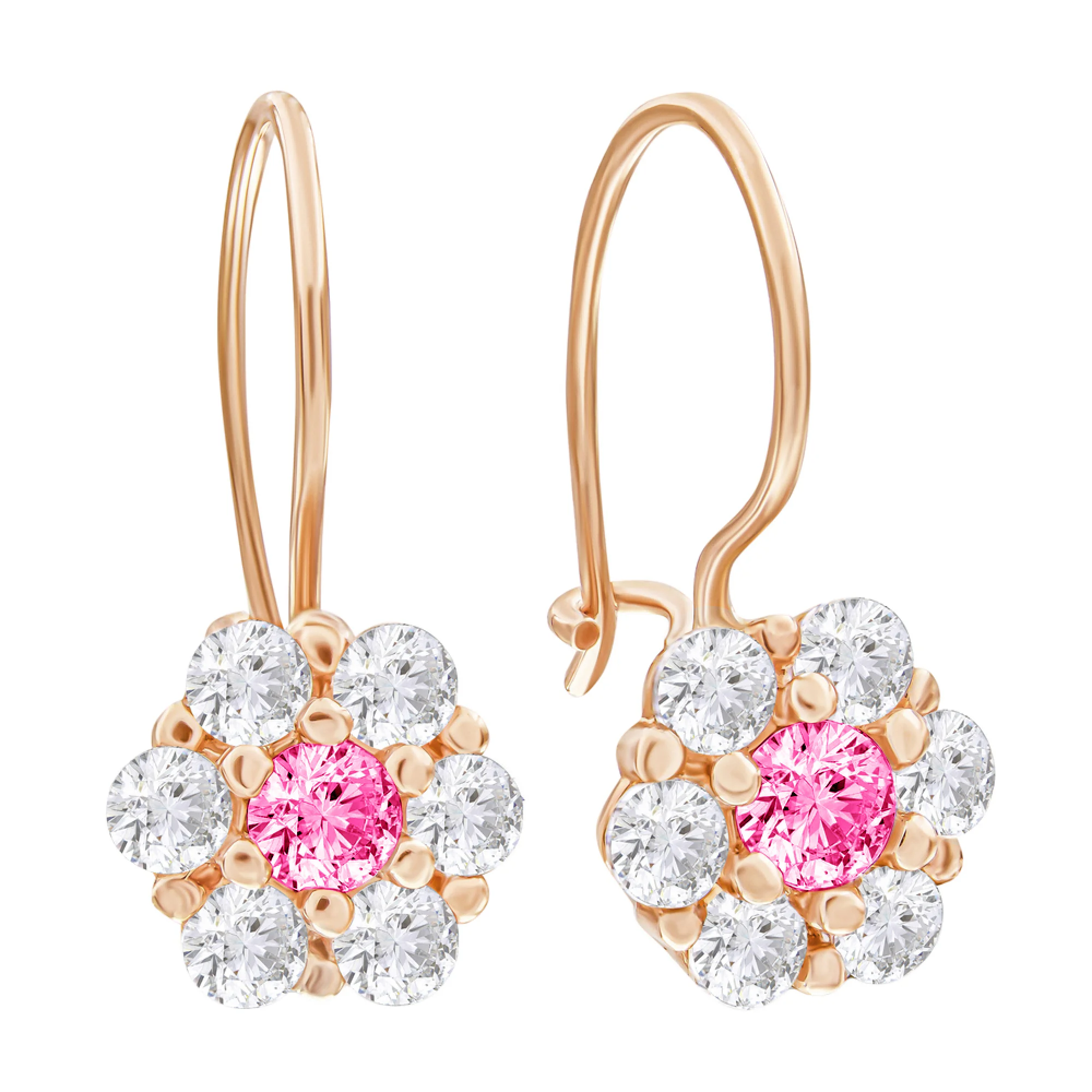 Сережки-петли детские из красного золота с фианитами - 960281 - 1