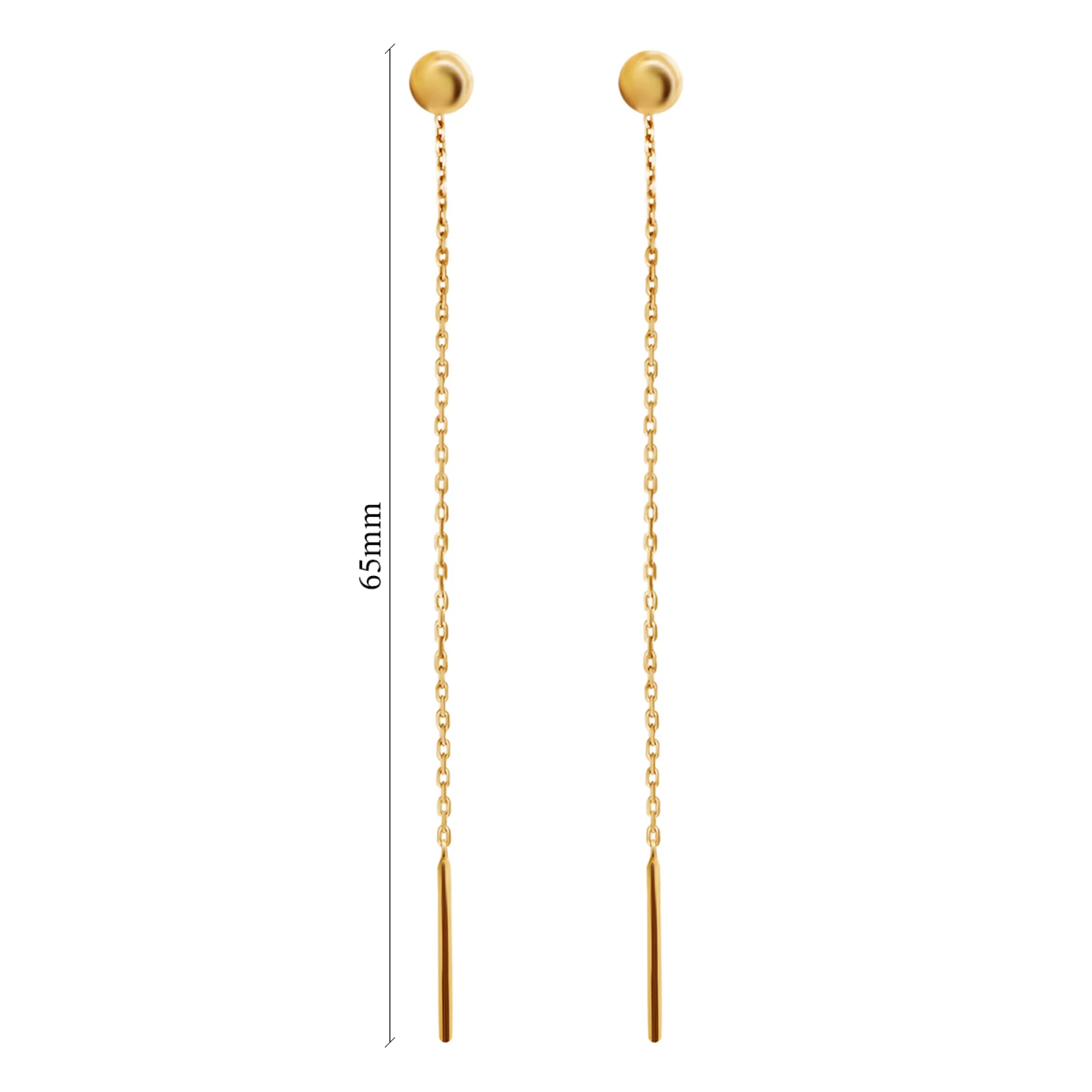 Сережки-гвоздики из красного золота с подвесками - 950933 – изображение 2
