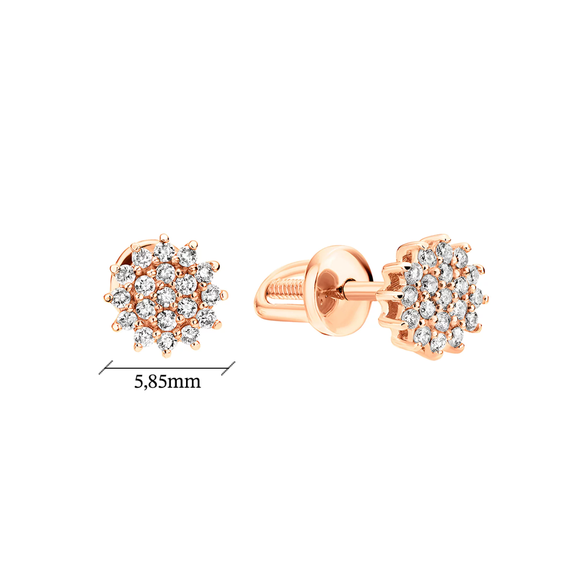 Сережки-гвоздики із золота "Квіточка" з розсипом діамантів - 1552328 – зображення 2