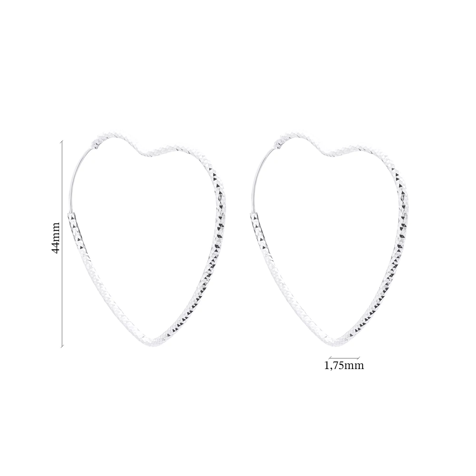 Сережки-кільця зі срібла у формі "Сердечка" з алмазною гранню - 1521036 – зображення 2