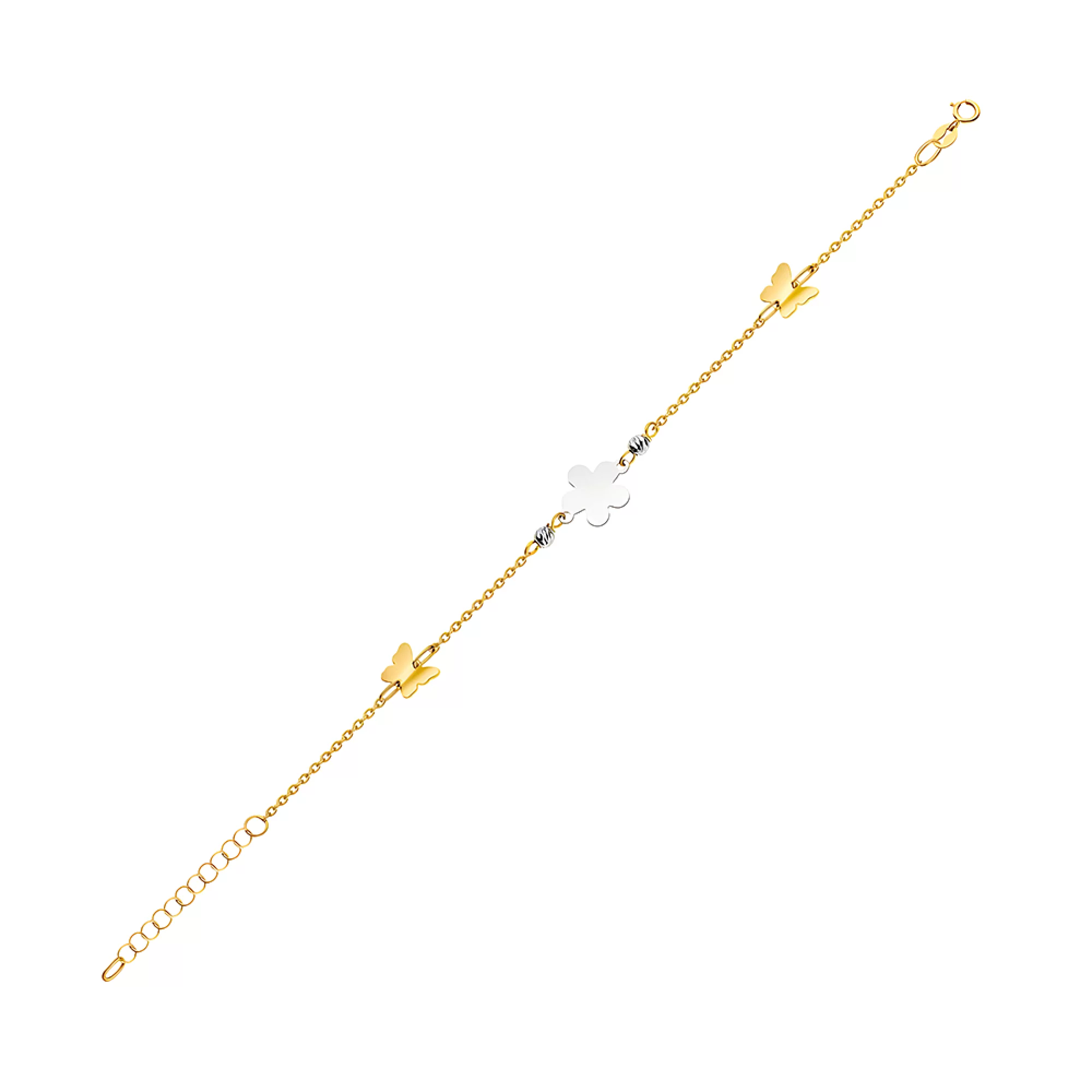 Браслет із комбінованого золота "Метелик і Квіточка" плетіння якір - 1526701 – зображення 2