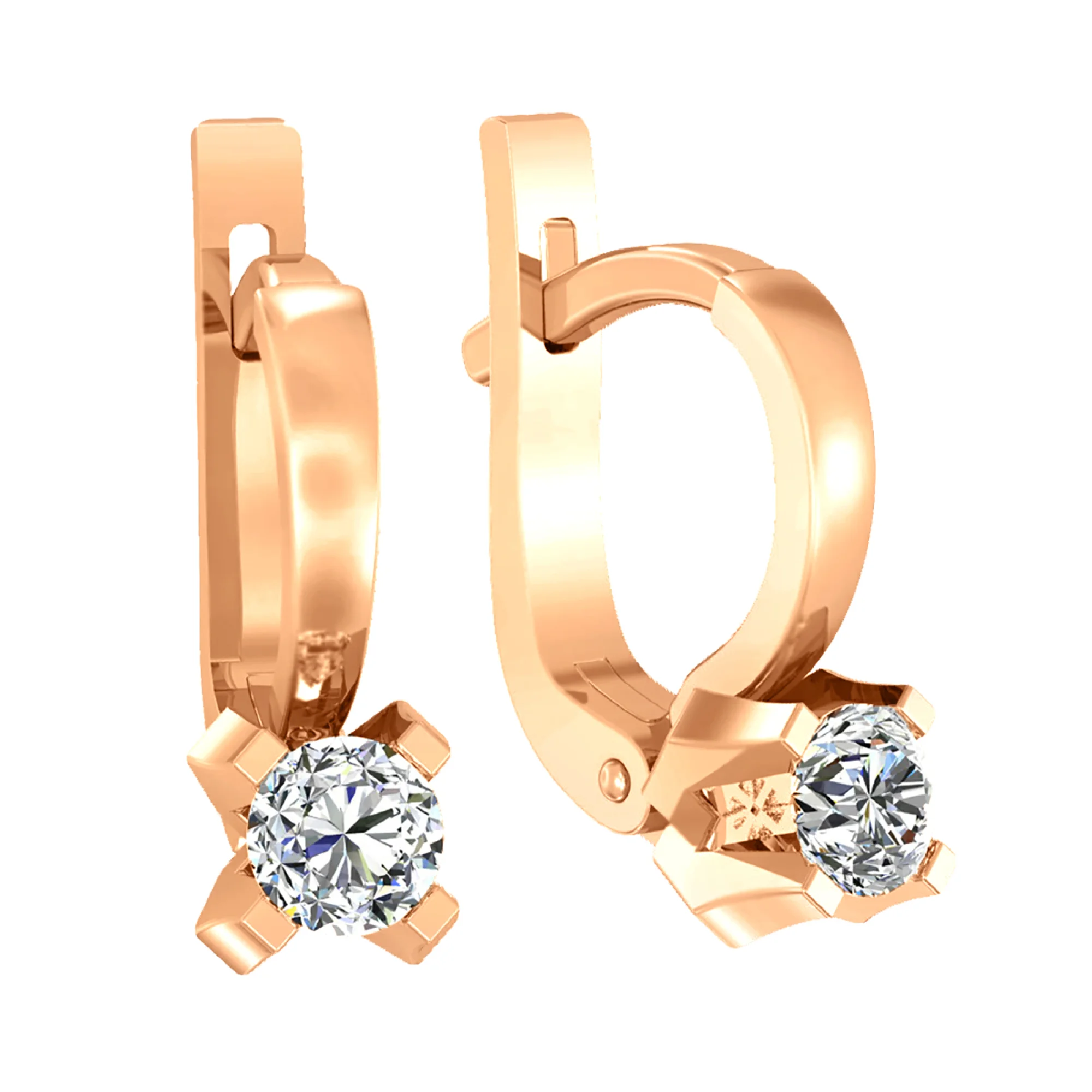 Сережки из красного золота с фианитом - 603585 - 1