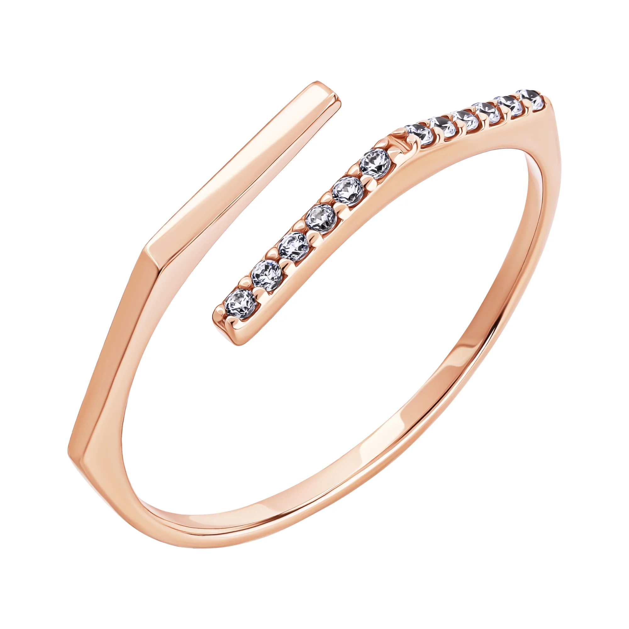 Элегантное кольцо из красного золота с дорожкой из фианитов - 1922856 - 1