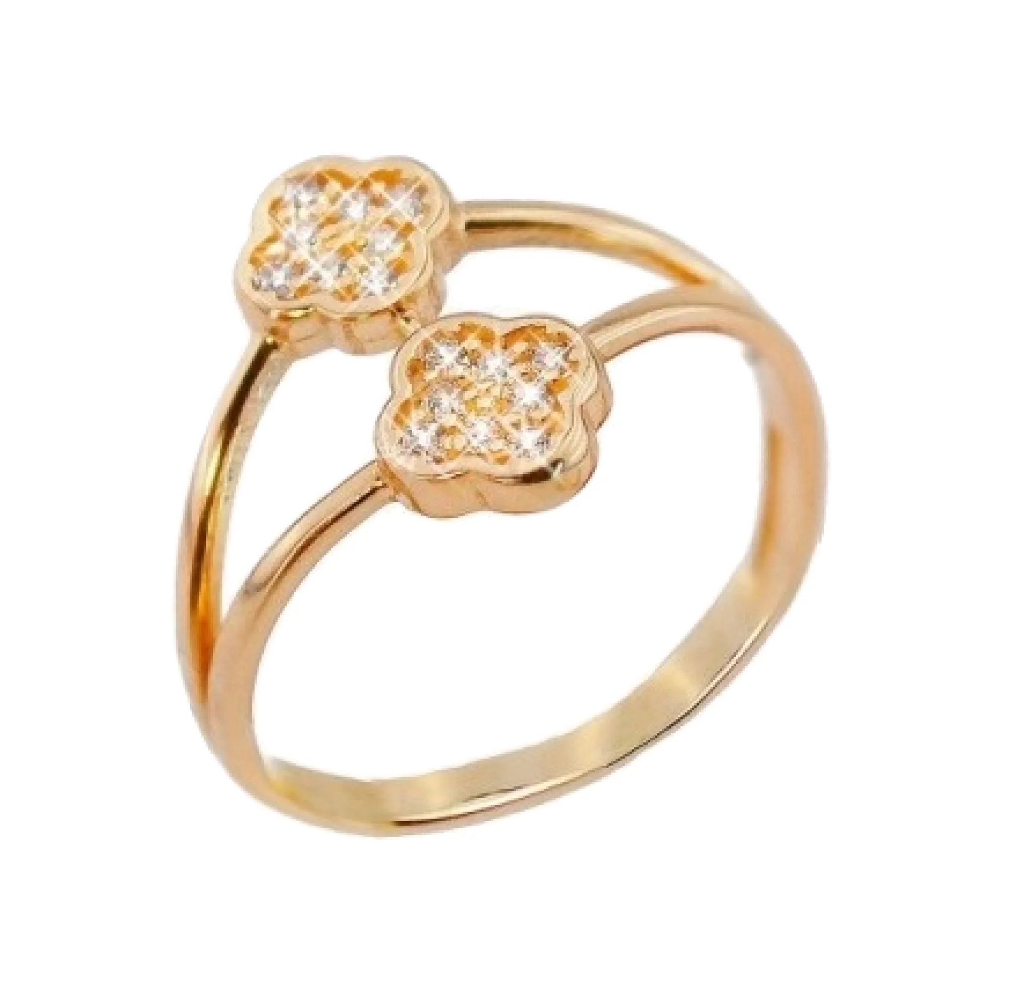 Золотое кольцо с фианитом Клевер - 508220 – изображение 1