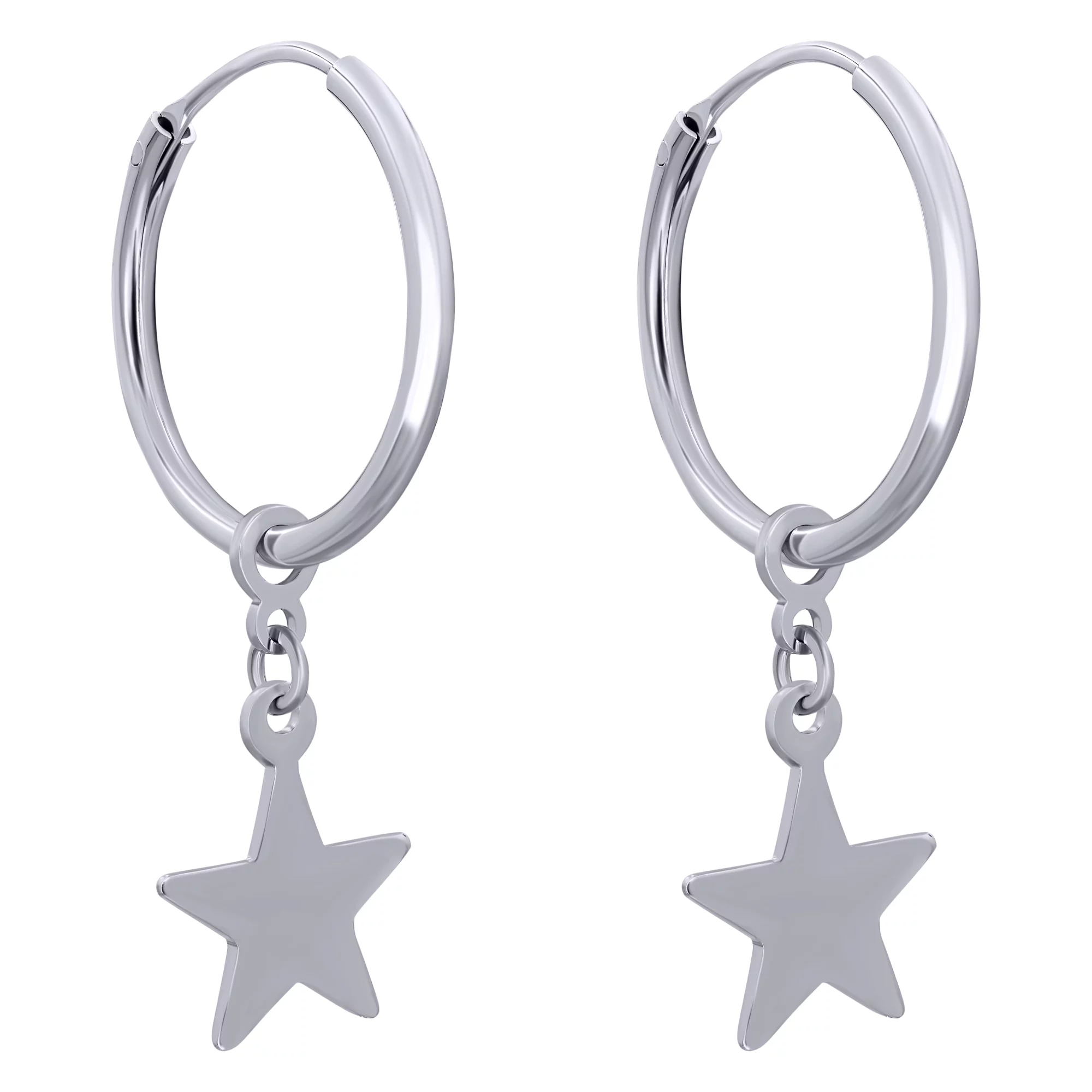Сережки-кольца серебряные с подвесками "Звезды" - 886242 – изображение 1