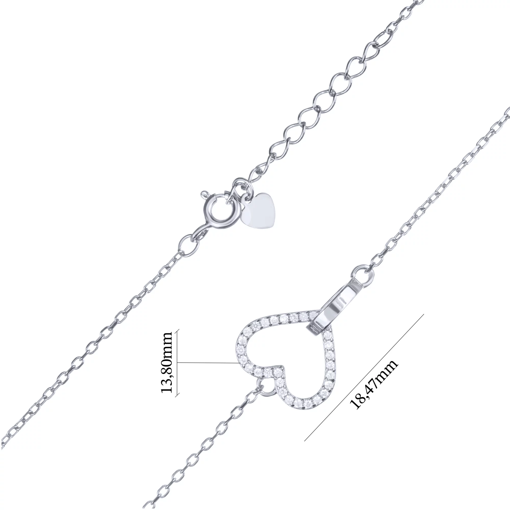 Колье серебряное с фианитом "Сердце" якорное плетение - 1688463 – изображение 3
