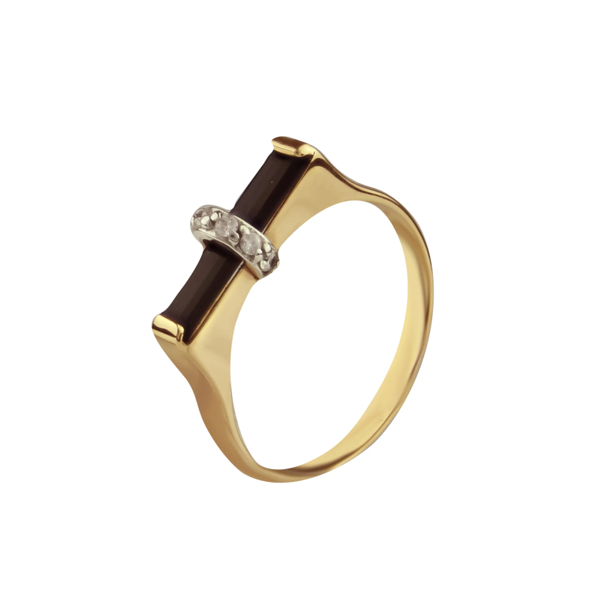 Золотое кольцо с агатом и фианитами - 495193 – изображение 1