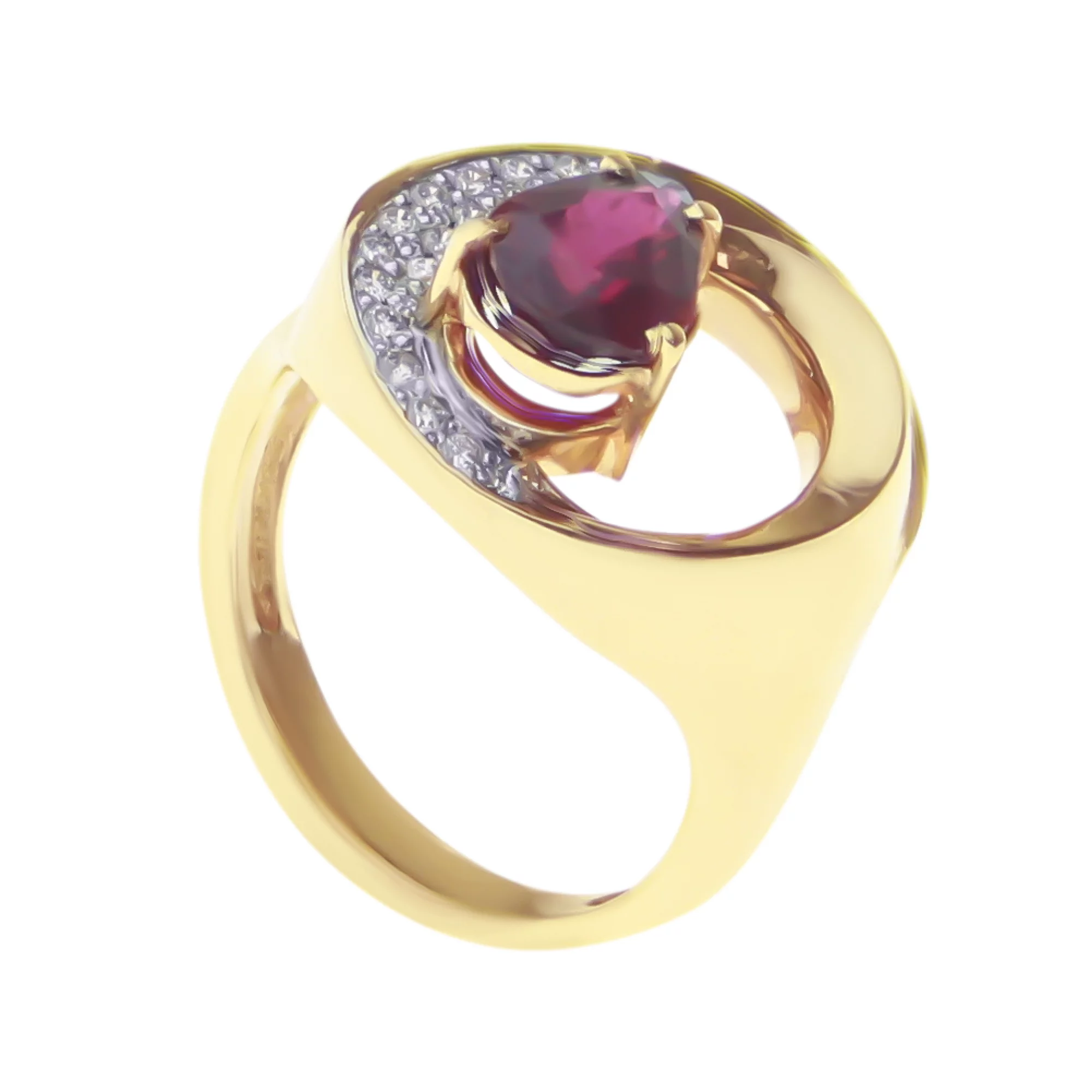 Кольцо из красного золота с бриллиантом и рубином - 521713 – изображение 1