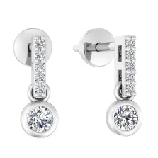 Сережки-гвоздики з білого золота з підвісами та фіанітами - 1501839