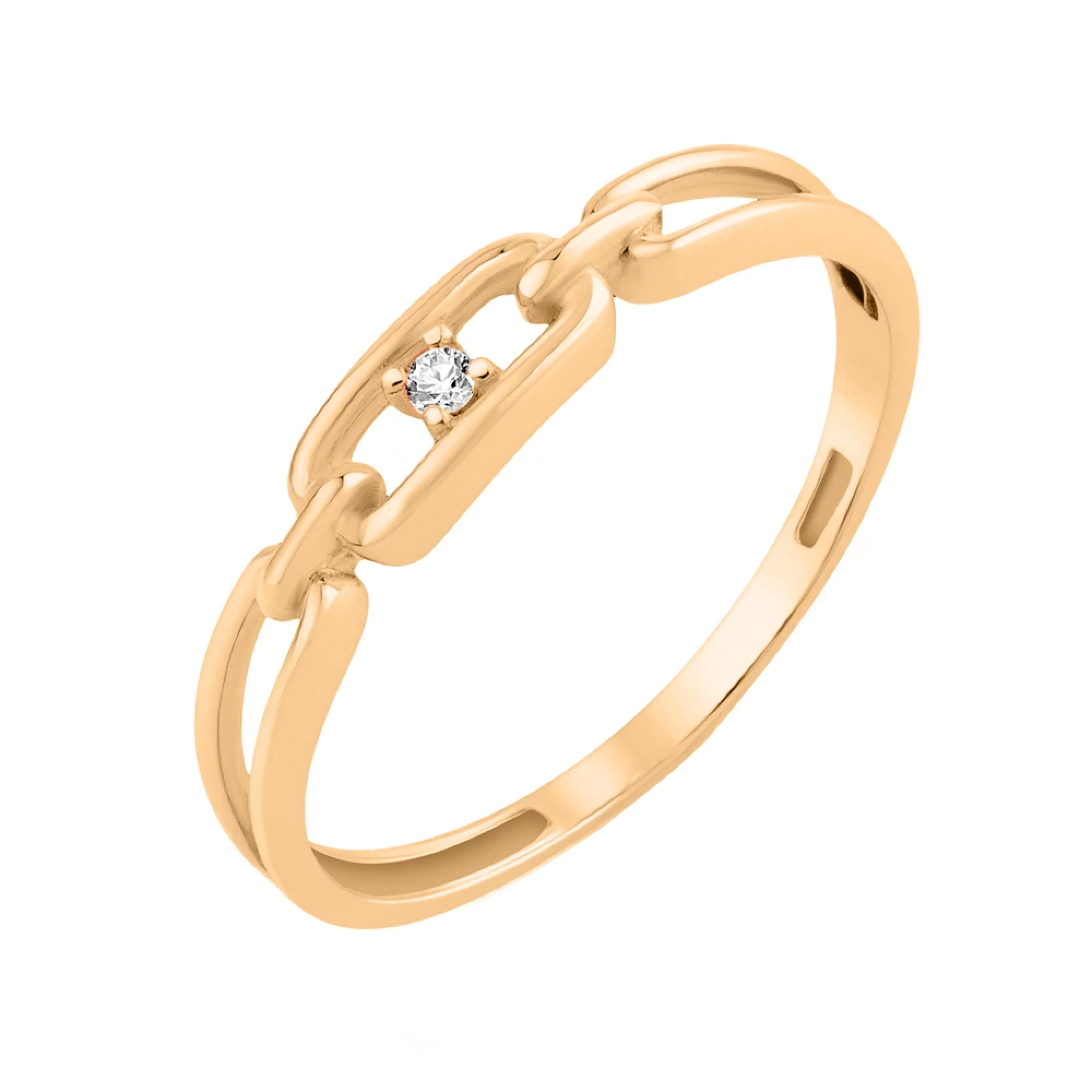 Золотое кольцо "Звенья" с фианитом - 1640047 – изображение 1