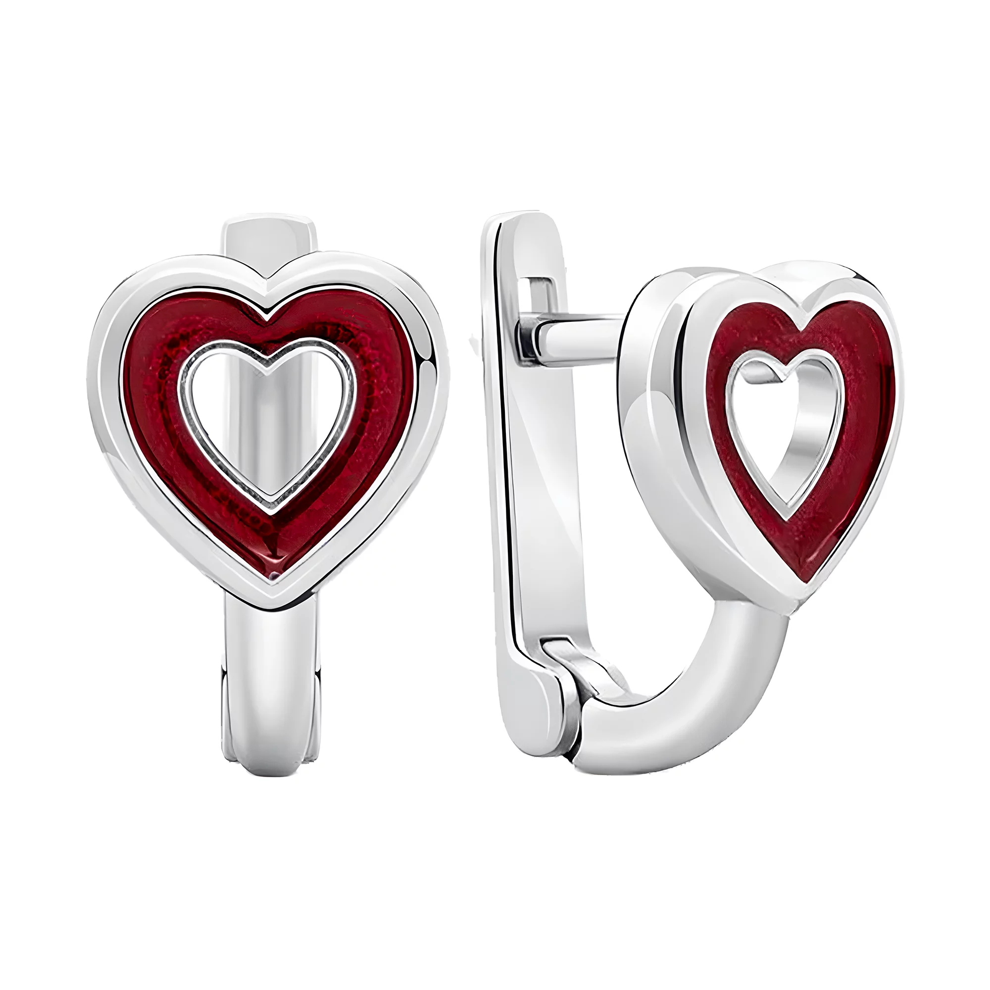 Серебряные серьги Сердце с эмалью - 407841 – изображение 1