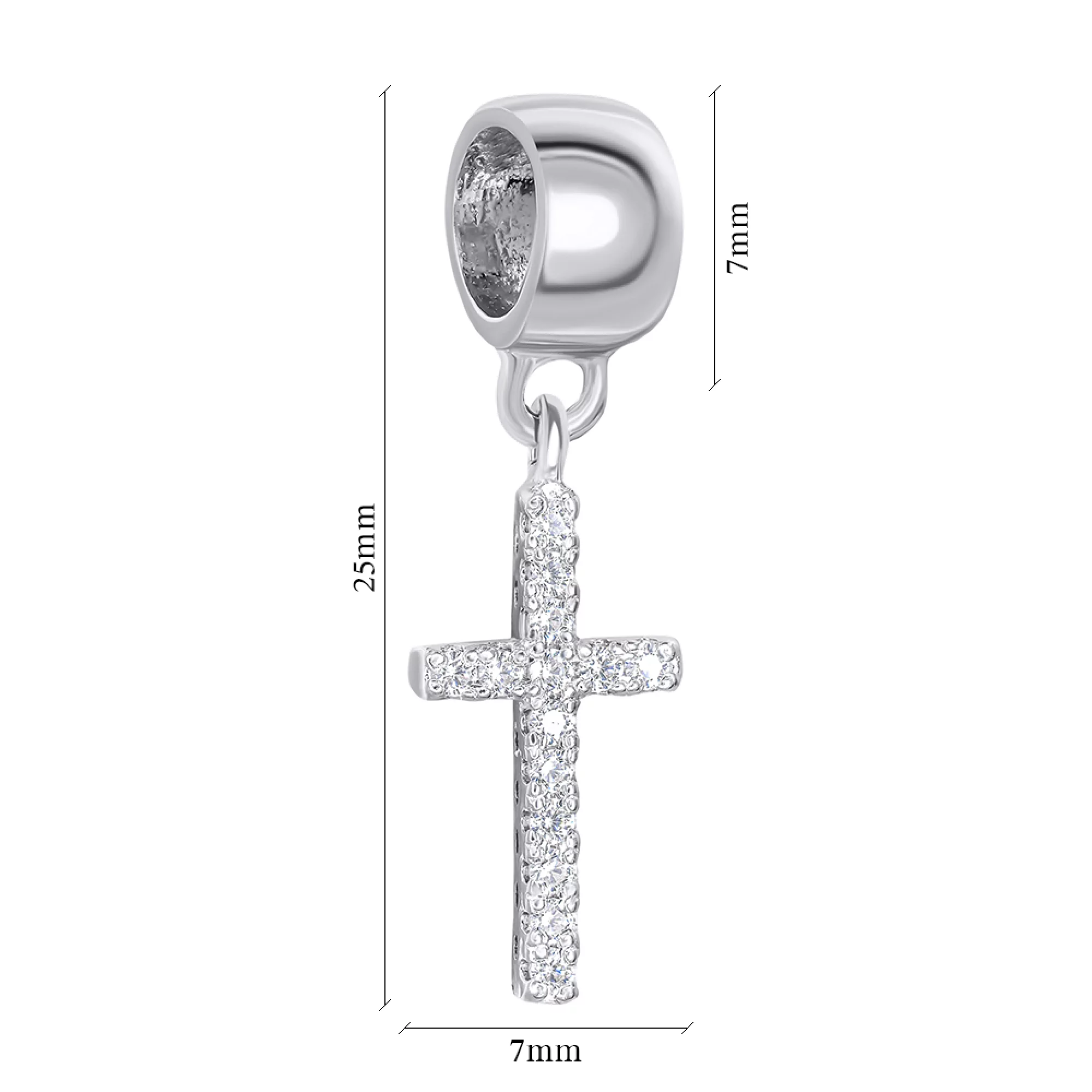 Шарм зі срібла з підвісом "Хрестик" з фіанітами - 1501528 – зображення 2