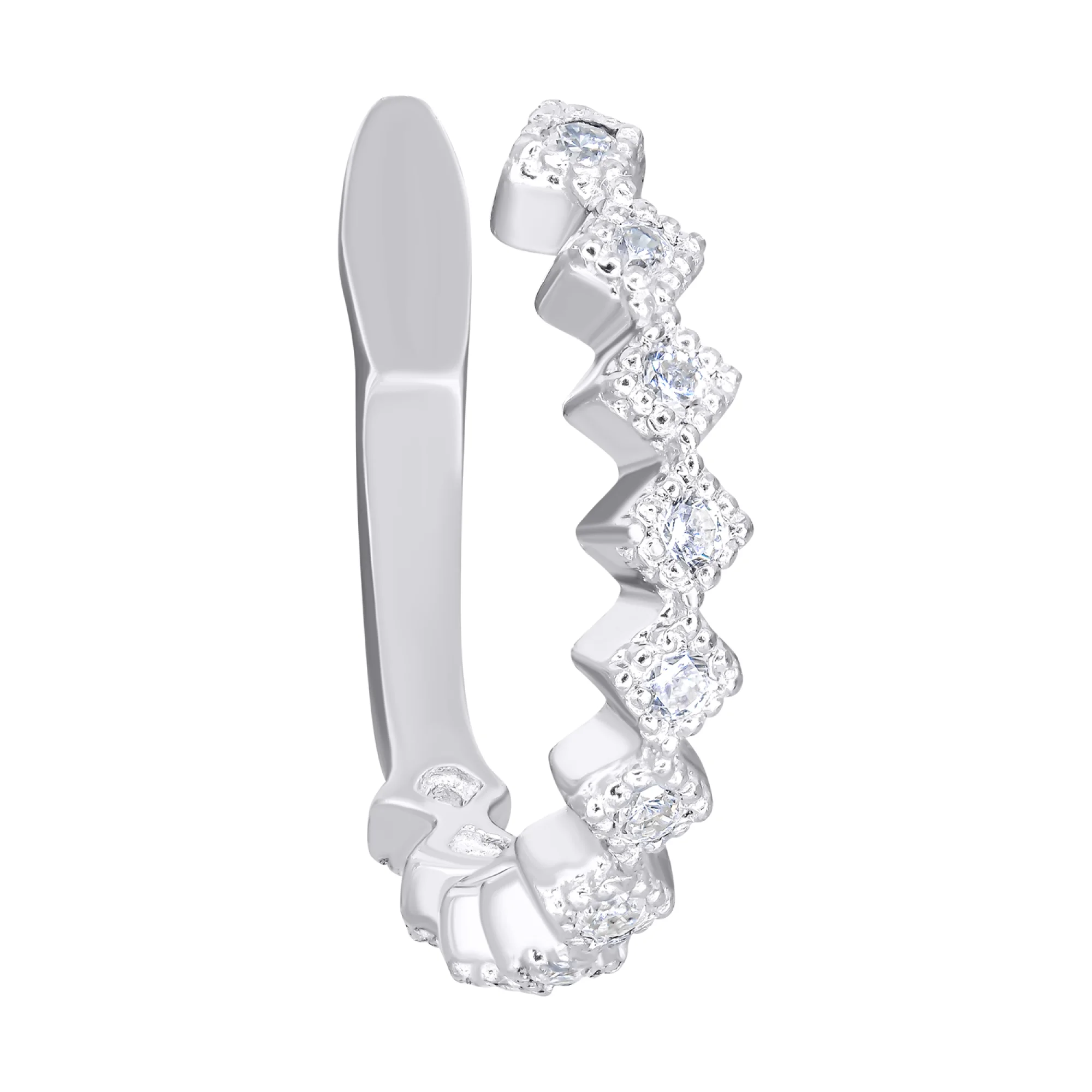 Серебряная моносерьга-каффа с фианитами  - 1535079 - 1