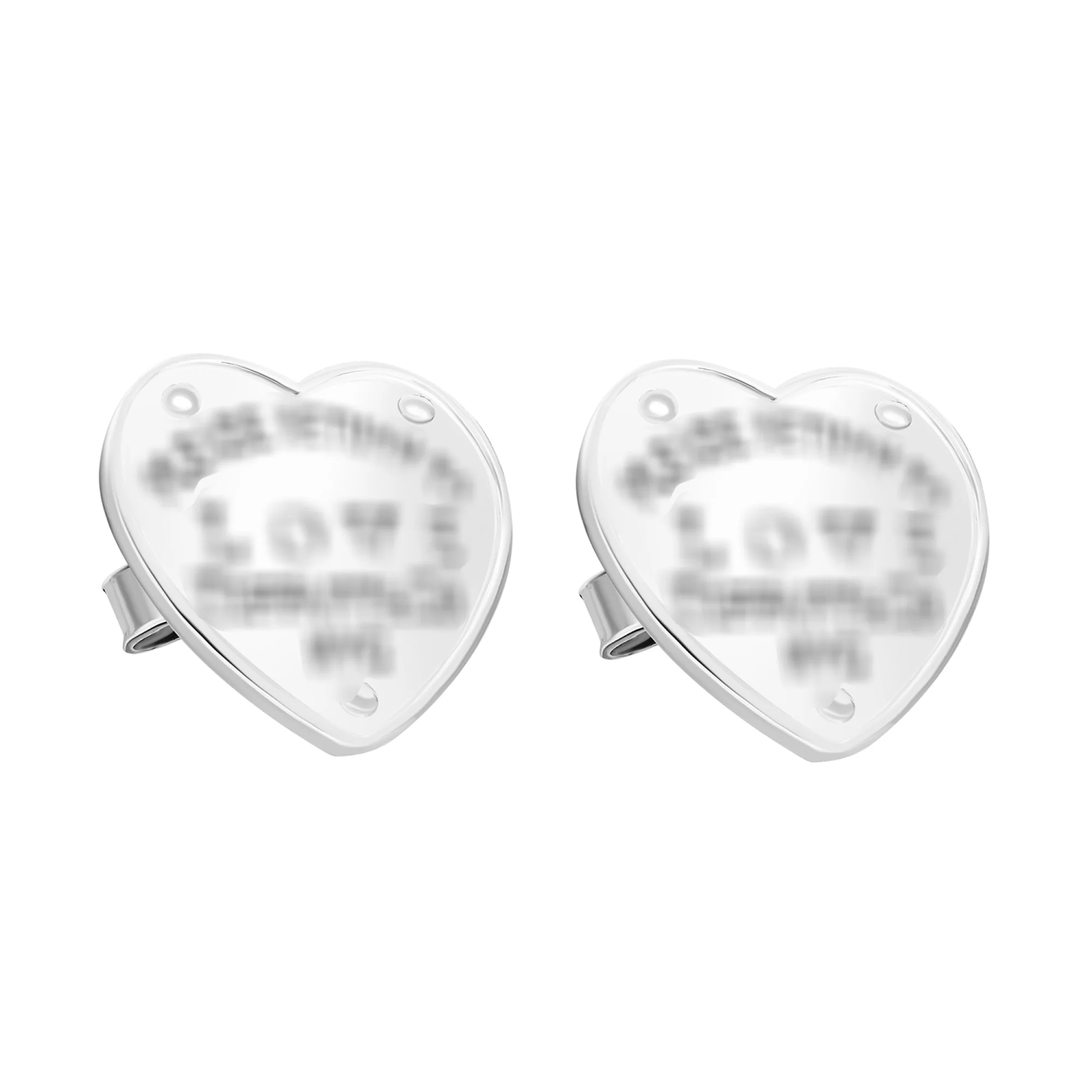 Серьги-гвоздики серебряные "Сердце" - 1599377 – изображение 1