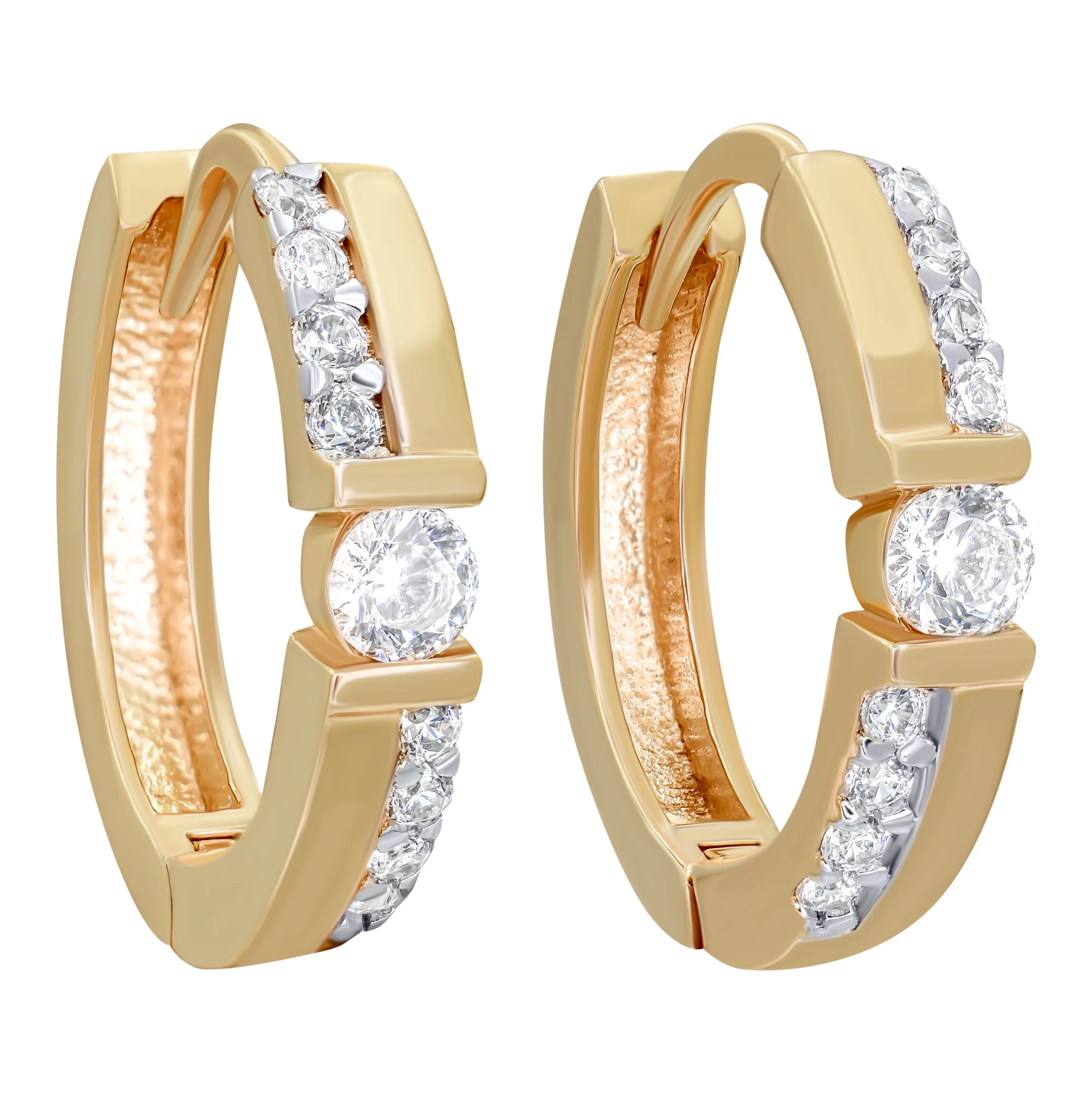 Сережки-кольца из красного золота с фианитами - 890887 - 1