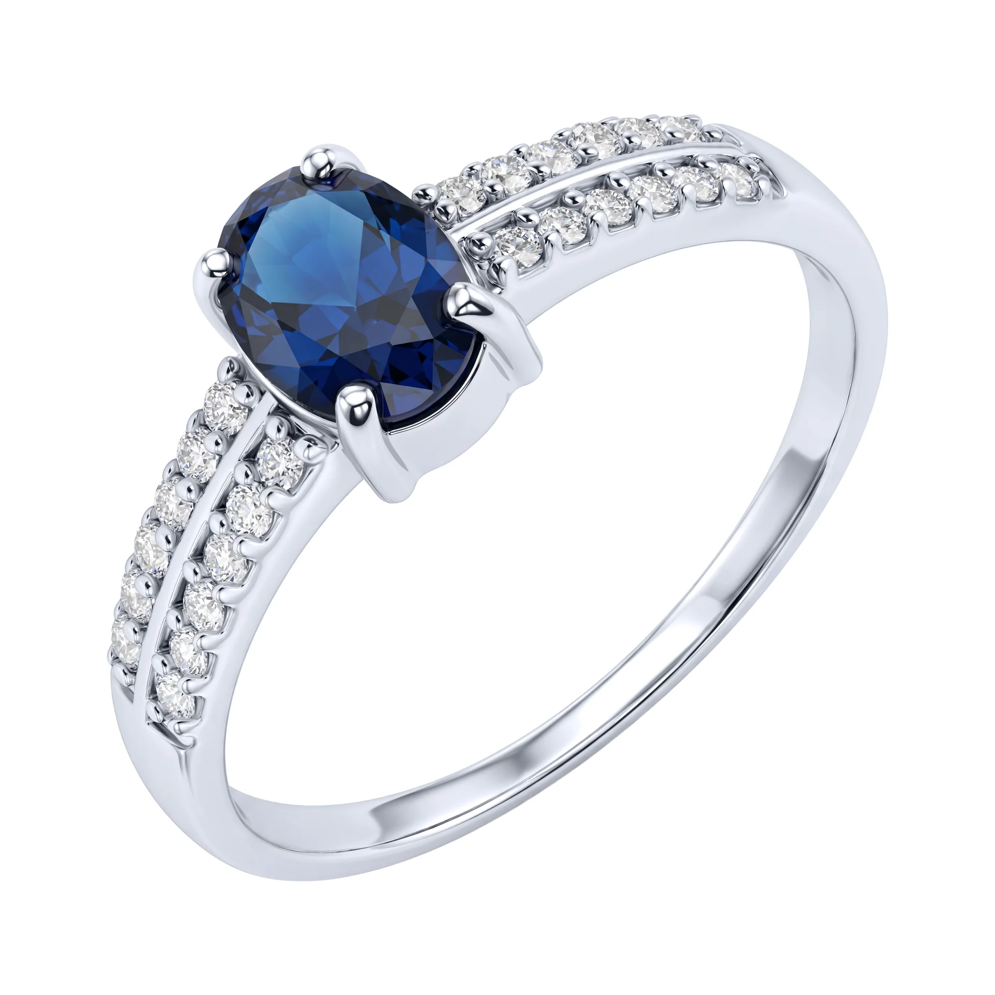 Серебряное кольцо с сапфиром и дорожками из фианитов - 2287812 - 2