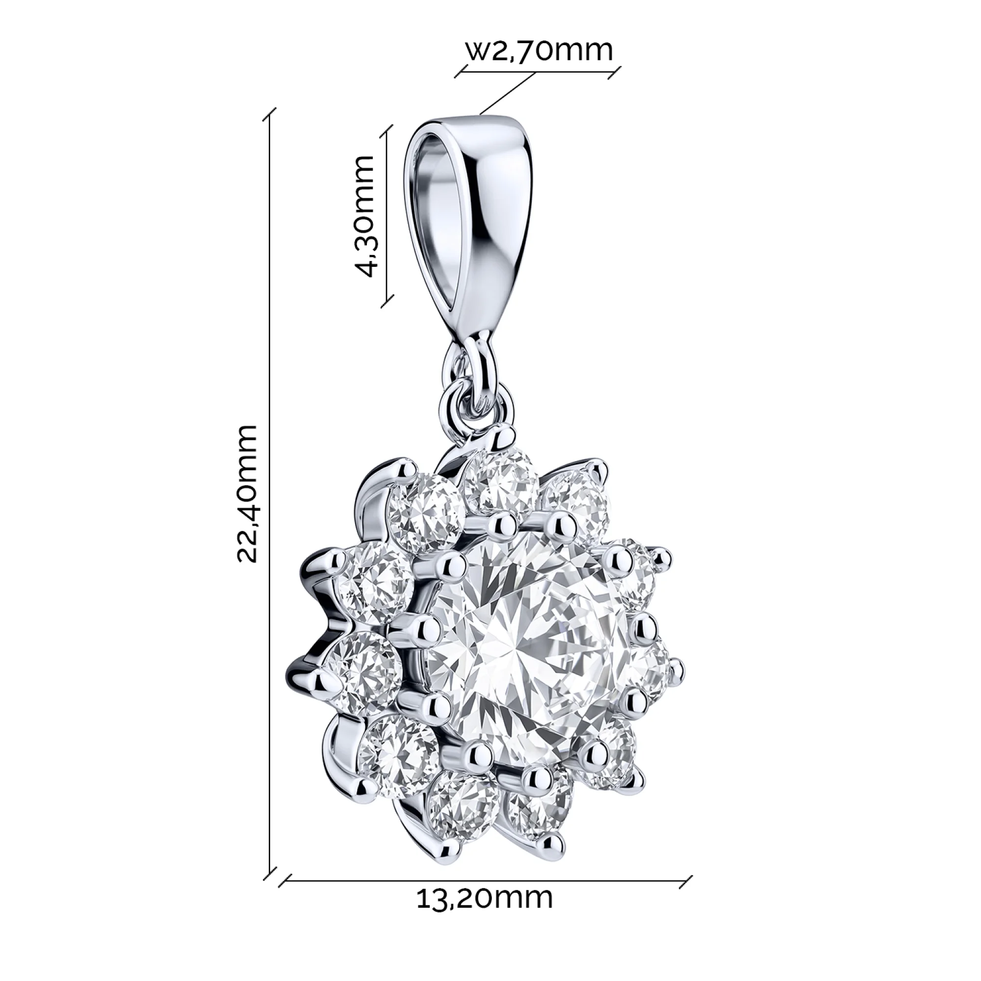 Подвес из серебра "Цветок" с фианитами  - 2206272 - 2