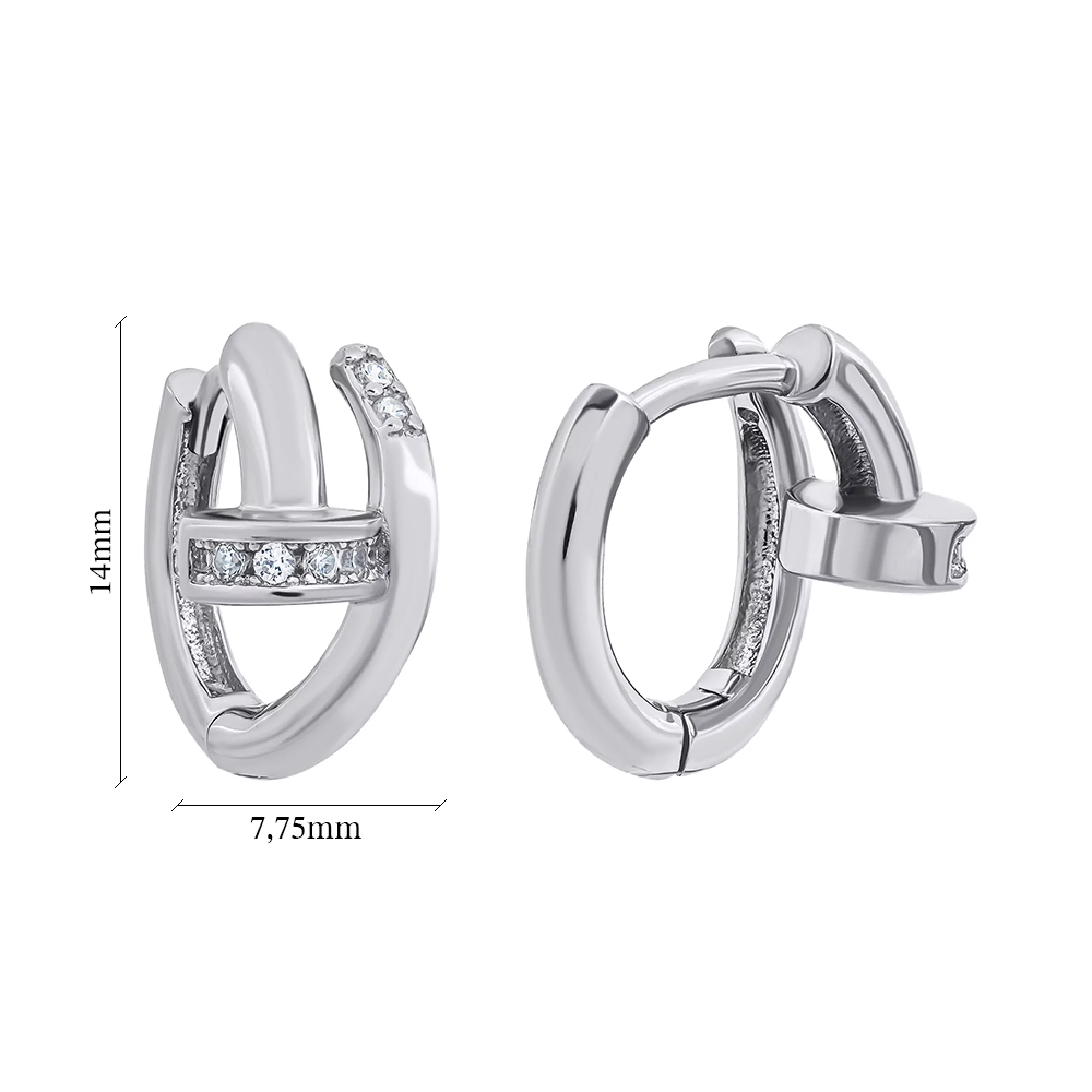 Сережки-кольца "Гвоздь" из серебра с фианитом - 1343427 – изображение 3